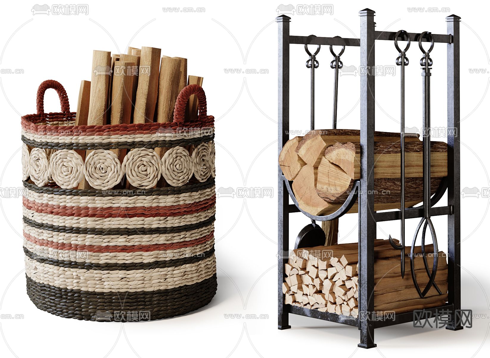 编织篮 木材 柴火 木柴3d模型下载