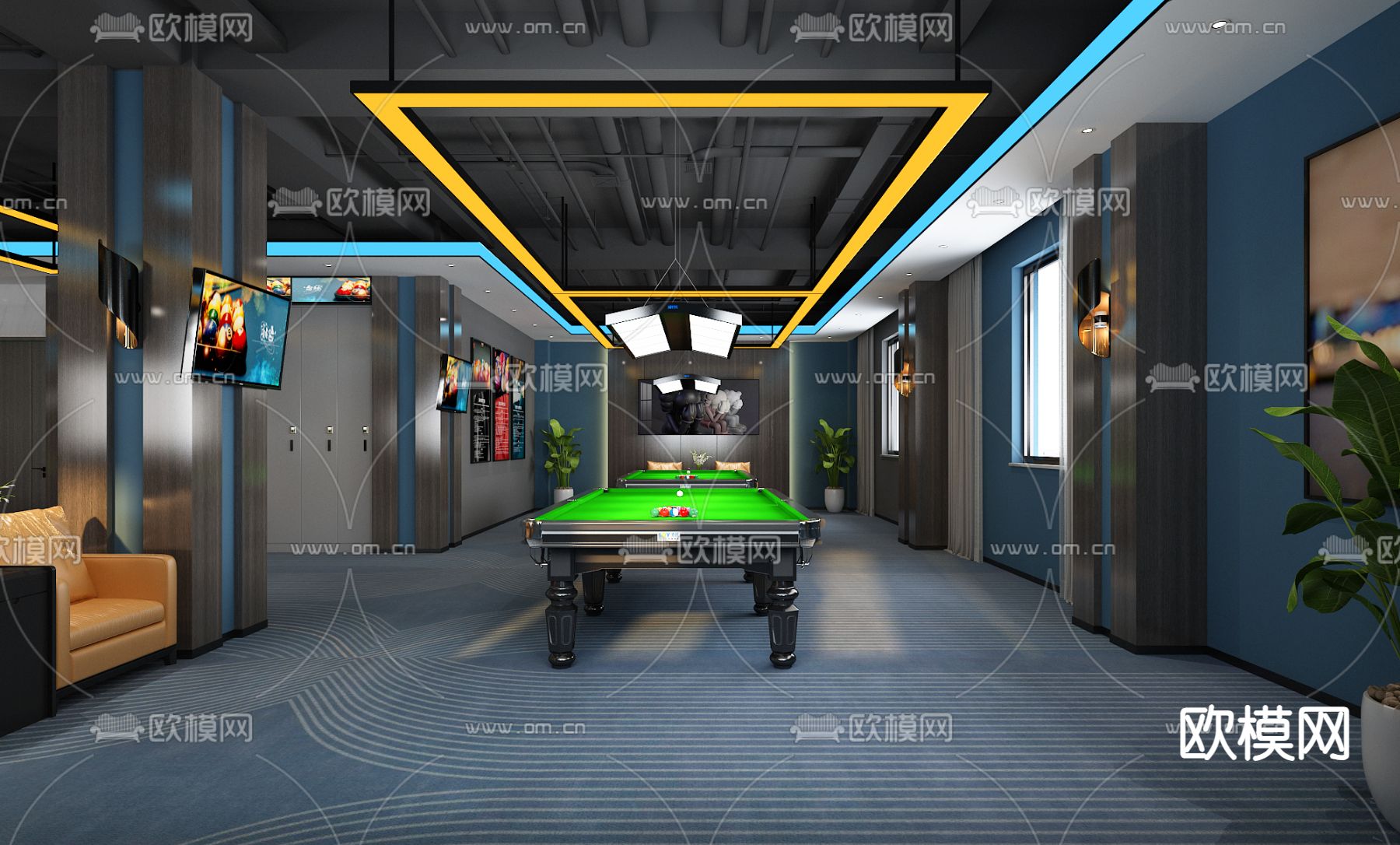 台球厅 桌球馆3d模型下载（渲染图1）
