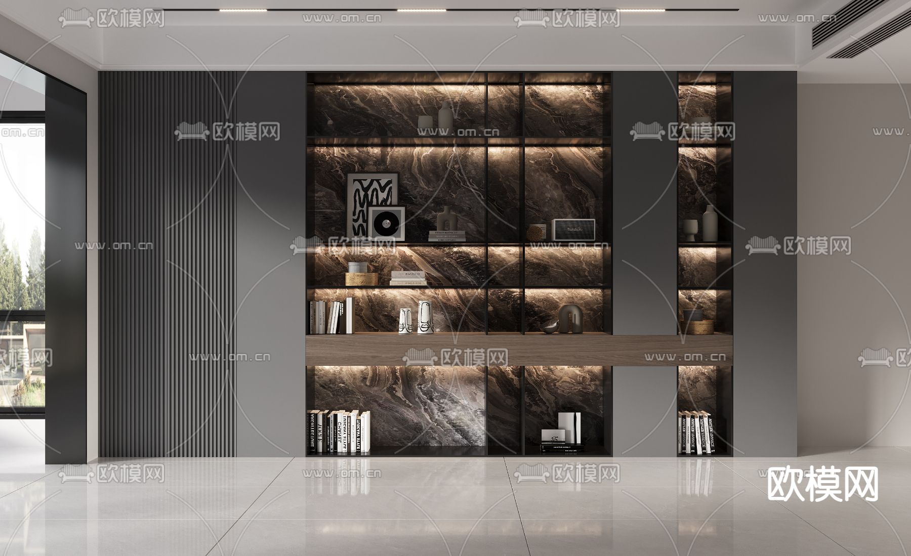 高级灰书柜 书架 陈列柜3d模型下载