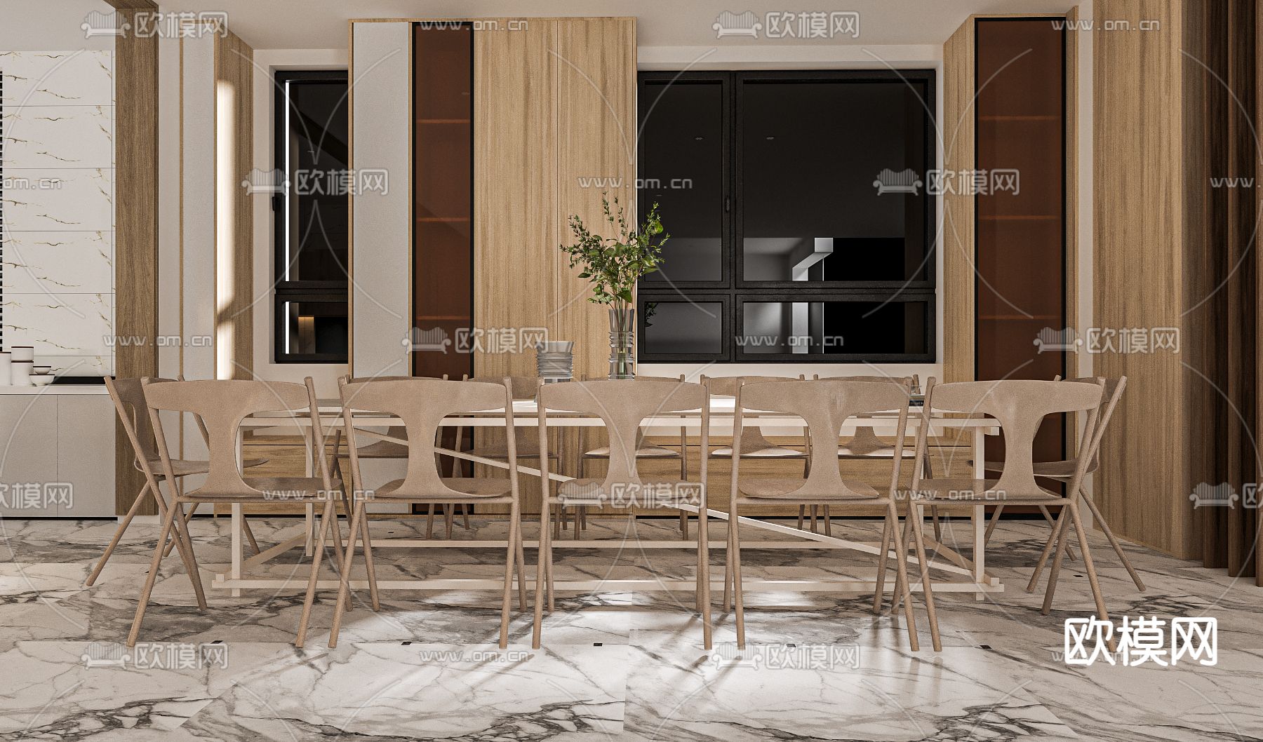 现代餐桌椅su模型下载（渲染图1）