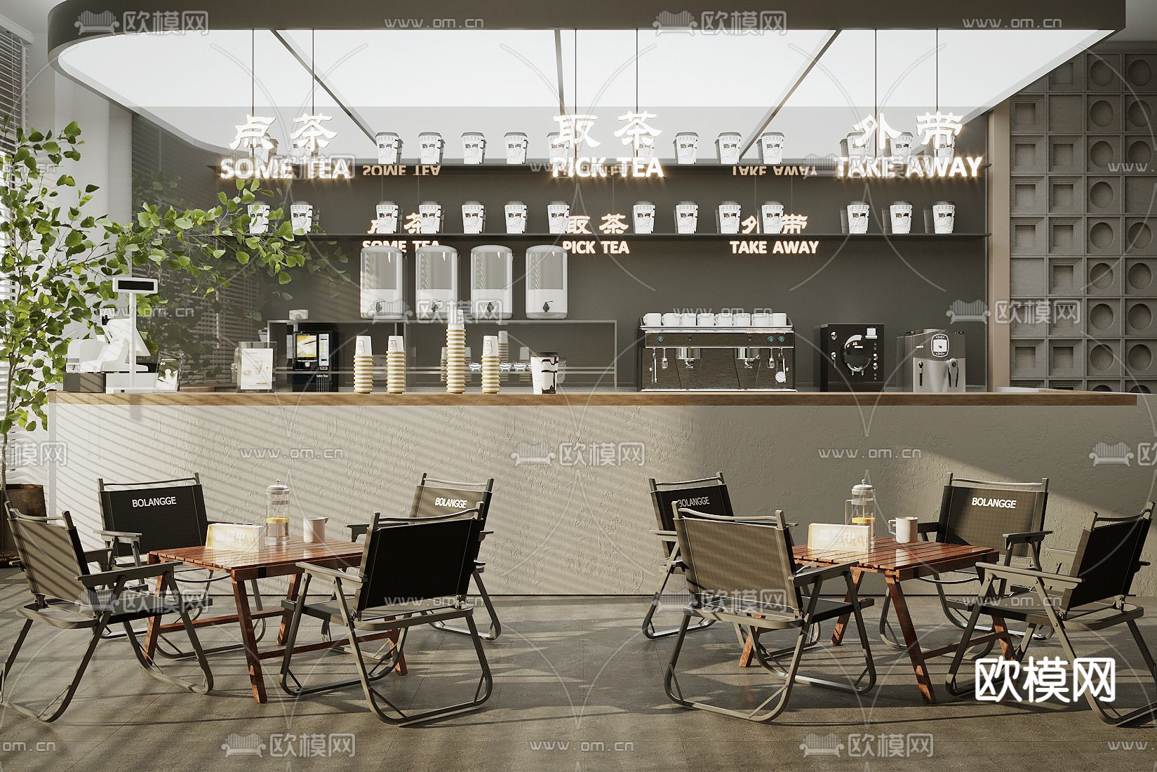 工业风奶茶店 甜品店3d模型下载