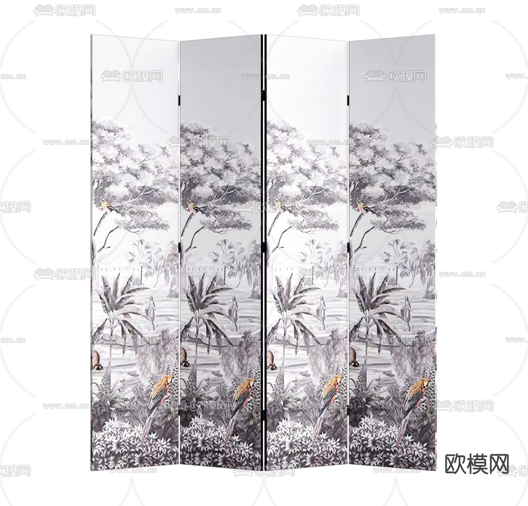 中古风屏风su模型下载（渲染图1）