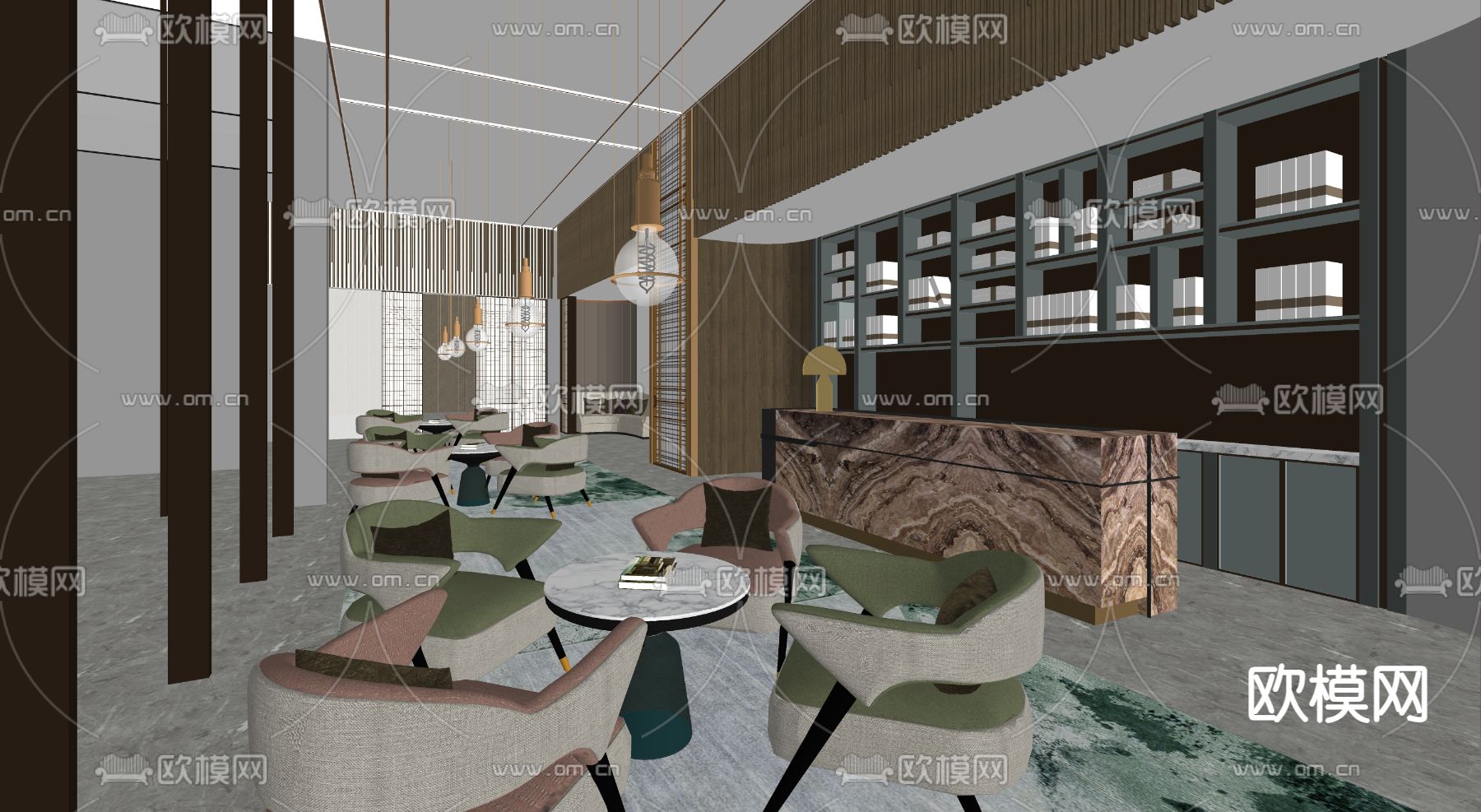 现代售楼部 餐厅su模型下载（渲染图2）