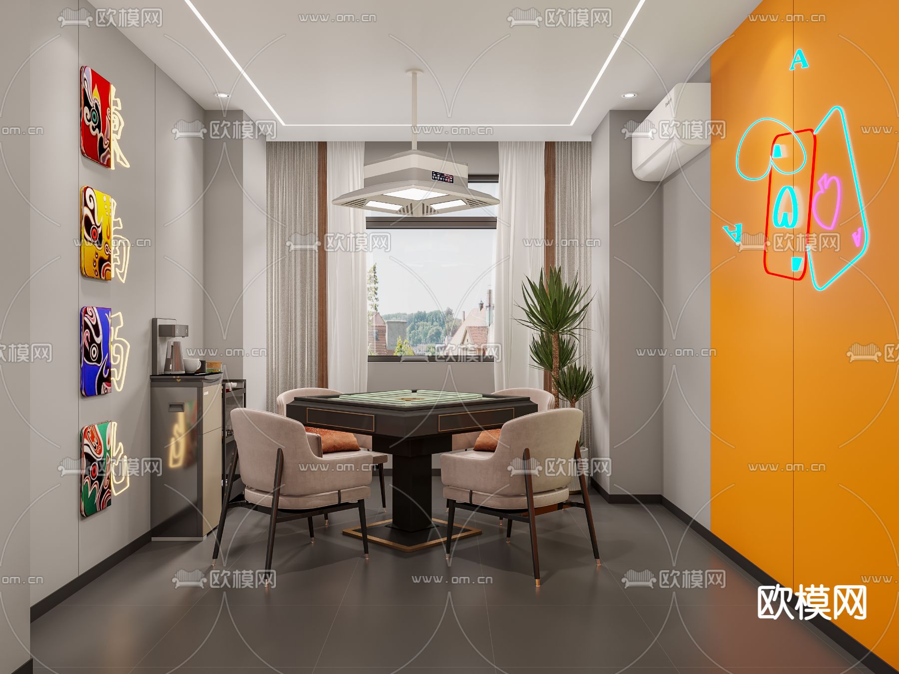 国潮风棋牌室 麻将室3d模型下载（渲染图3）
