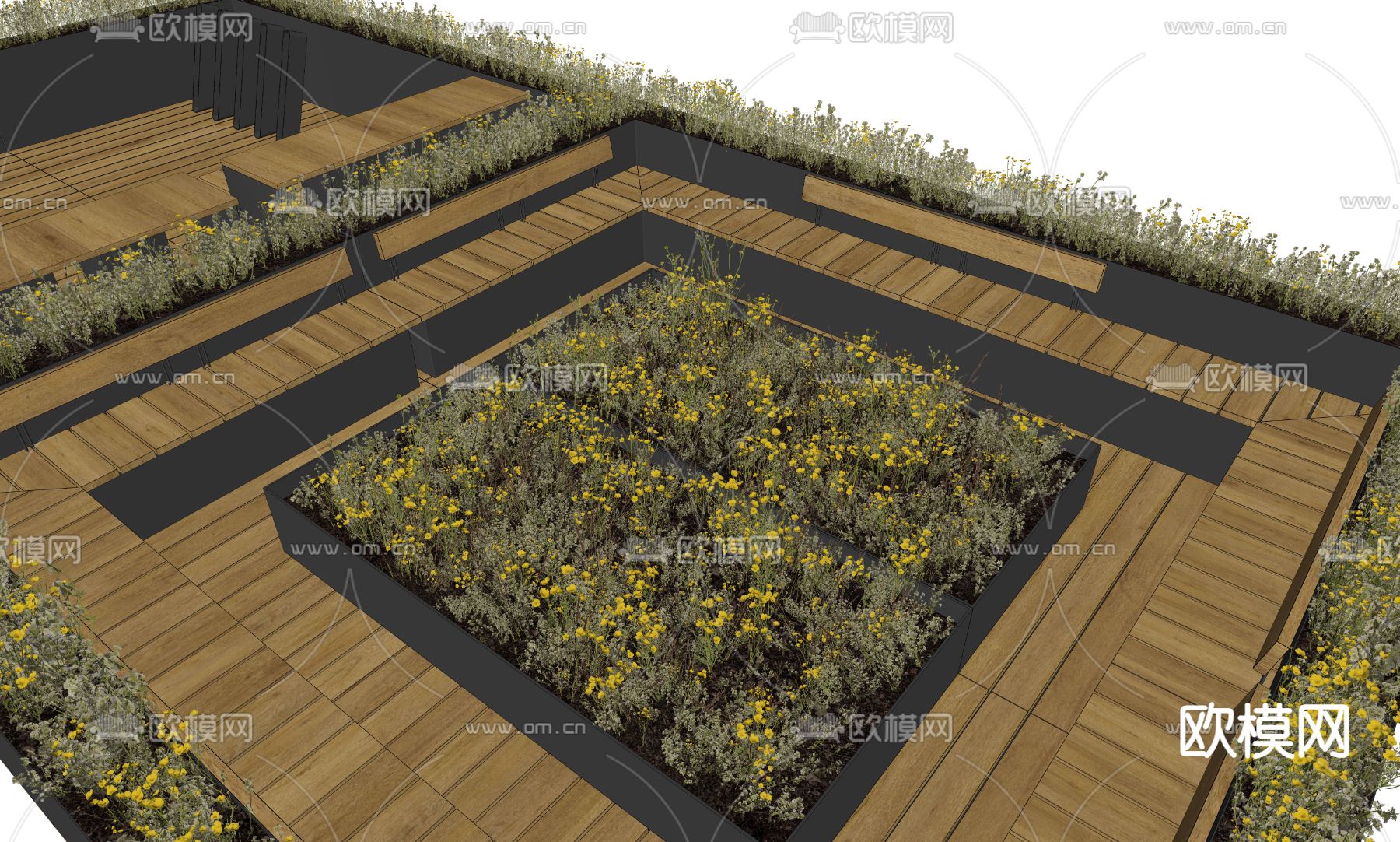 户外花坛 景观座椅su模型下载（渲染图2）