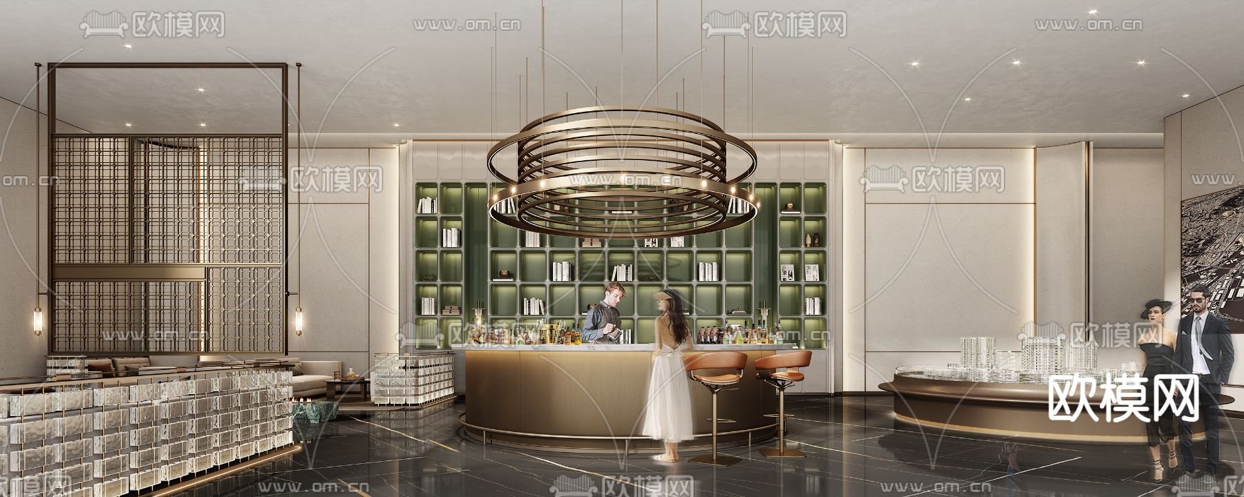 售楼处洽谈区 沙盘区 水吧区3d模型下载（渲染图1）