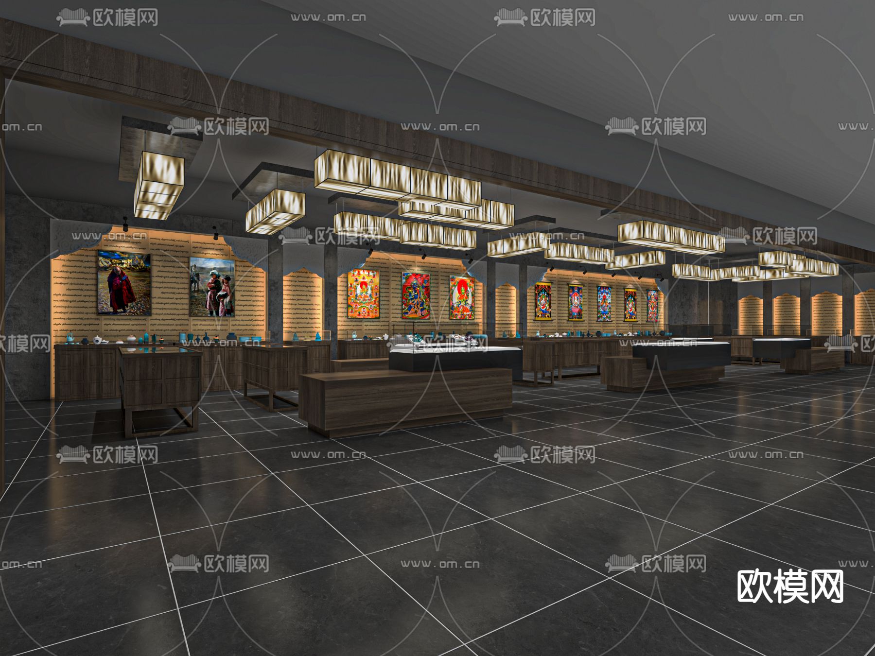 新中式民俗文化馆 博物馆su模型下载（渲染图1）