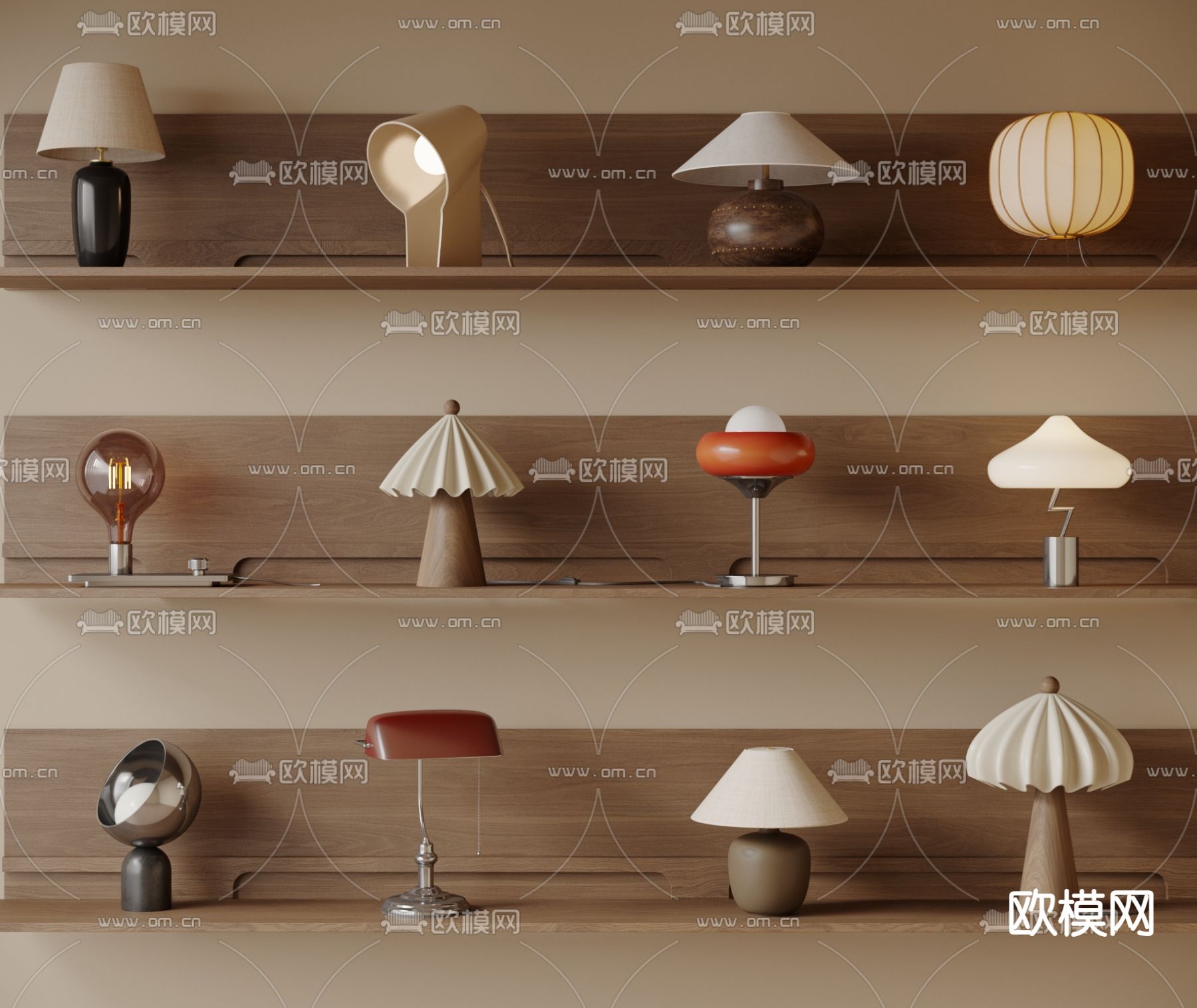 中古风台灯su模型下载（渲染图1）