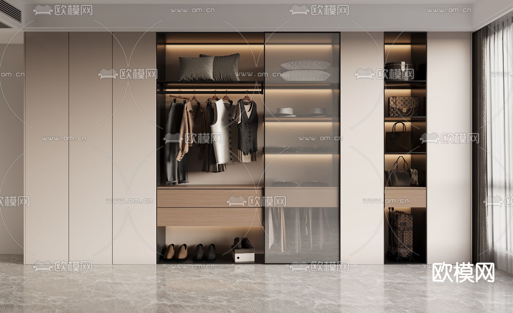 半开放式衣柜 衣橱3d模型下载