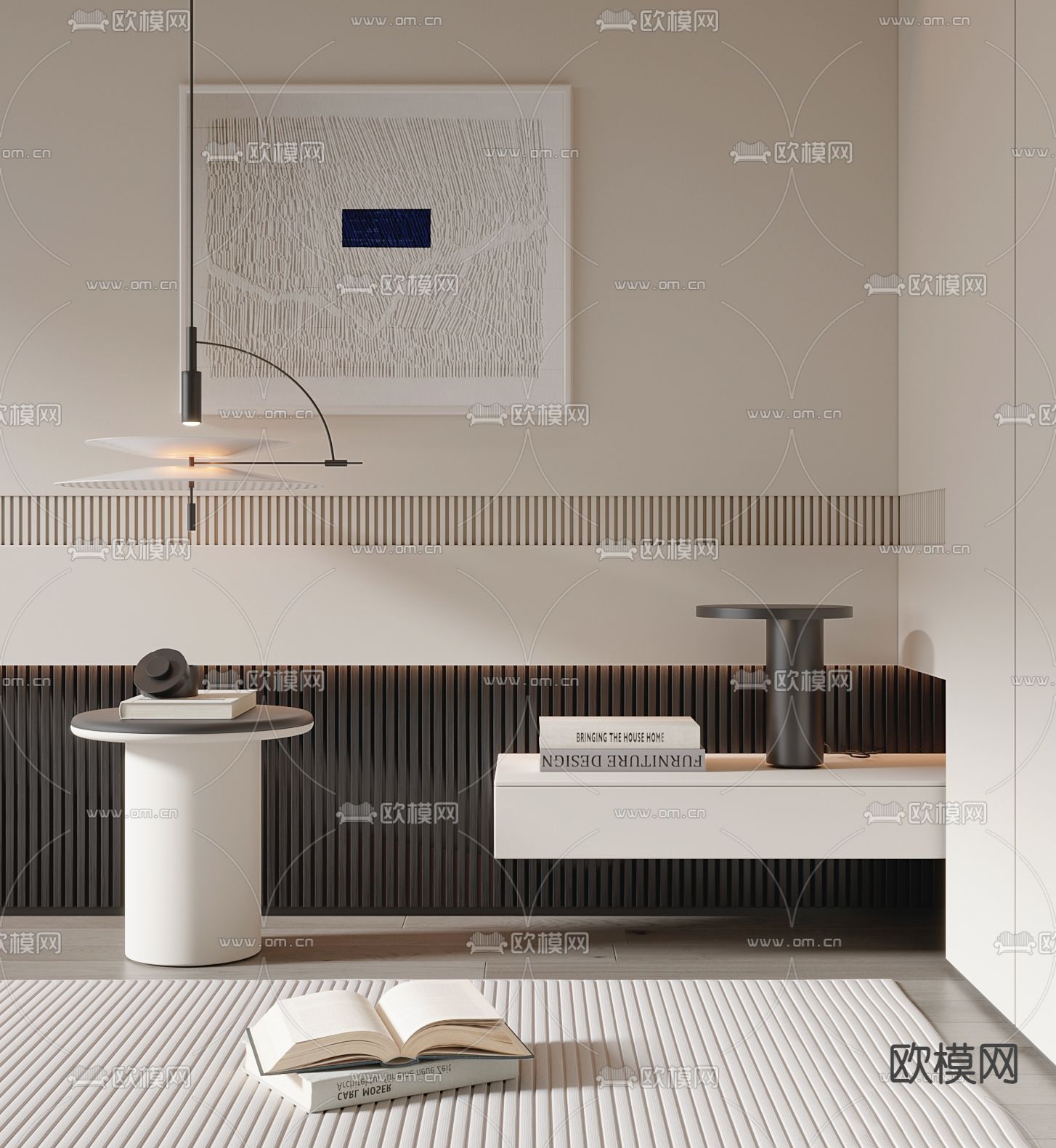 现代床头柜su模型下载（渲染图1）