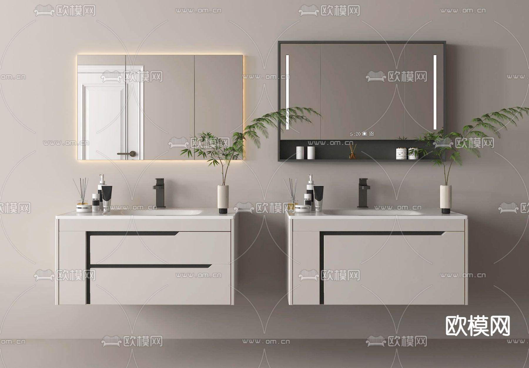 奶油风浴室柜 洗手台3d模型下载