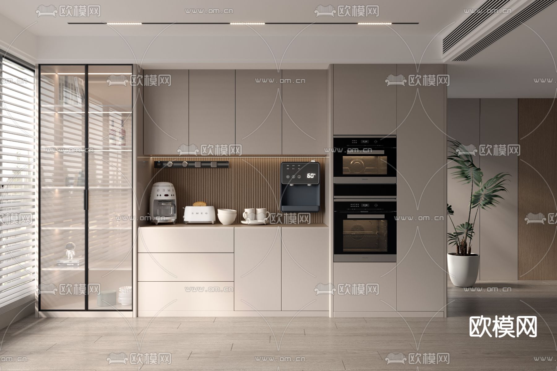 奶油风酒柜3d模型下载