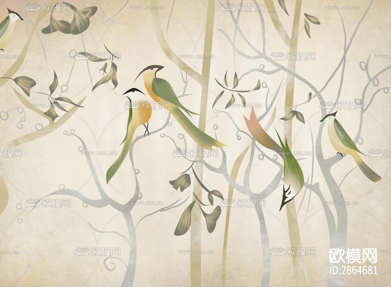 新中式花鸟画下载（渲染图1）