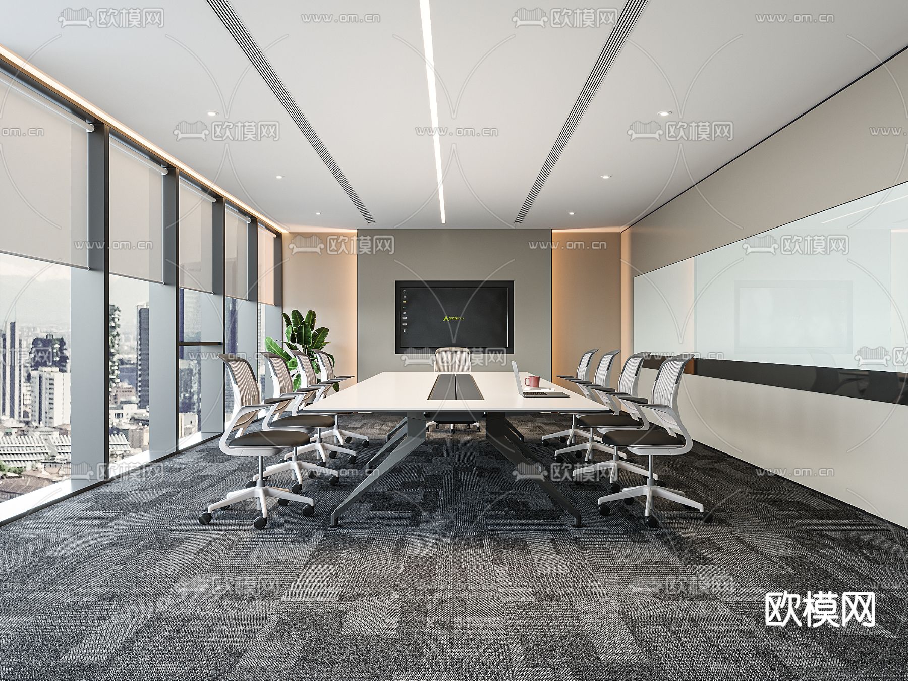 现代会议室su模型下载（渲染图1）