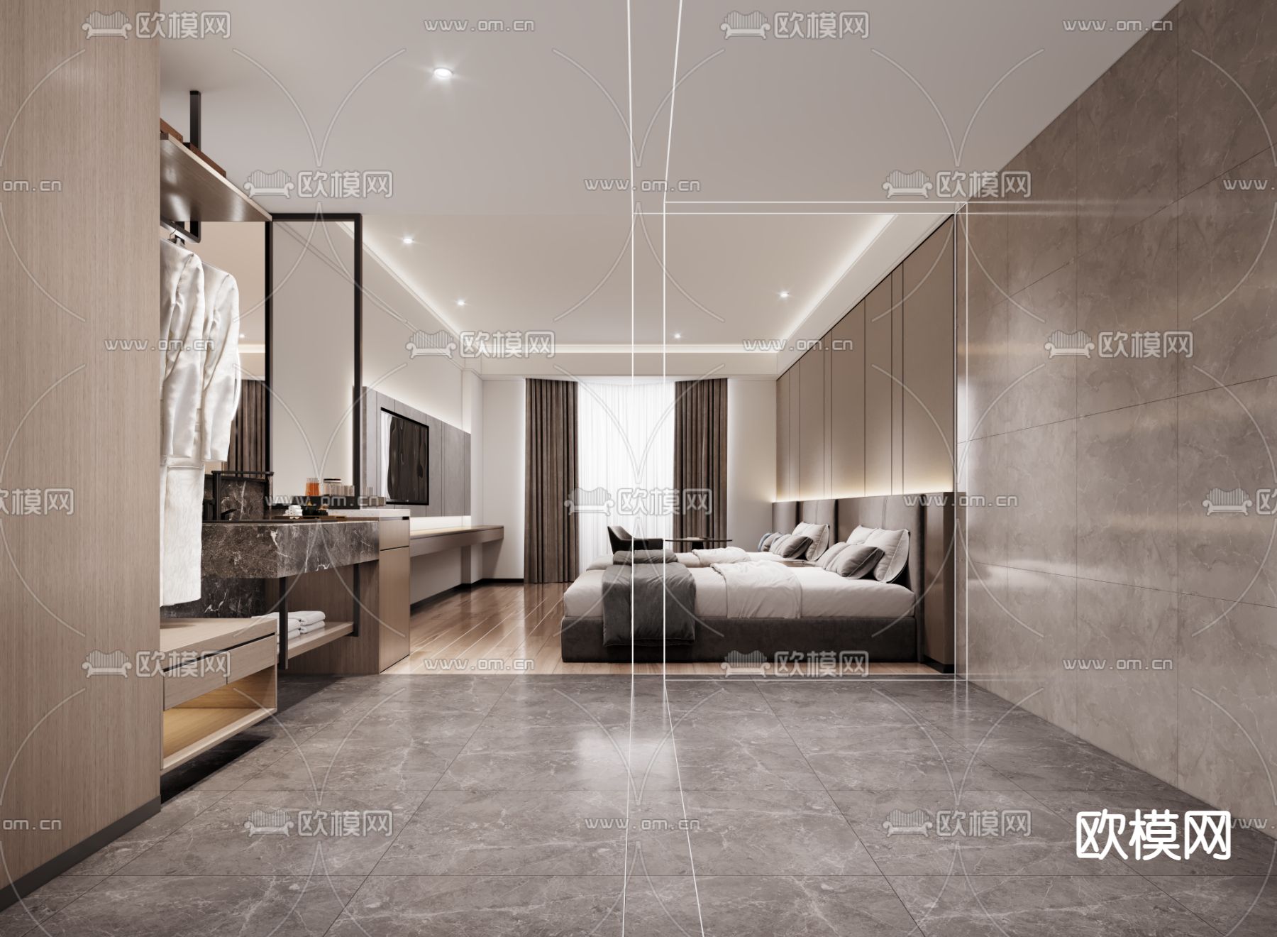 酒店客房 双床房3d模型下载（渲染图2）