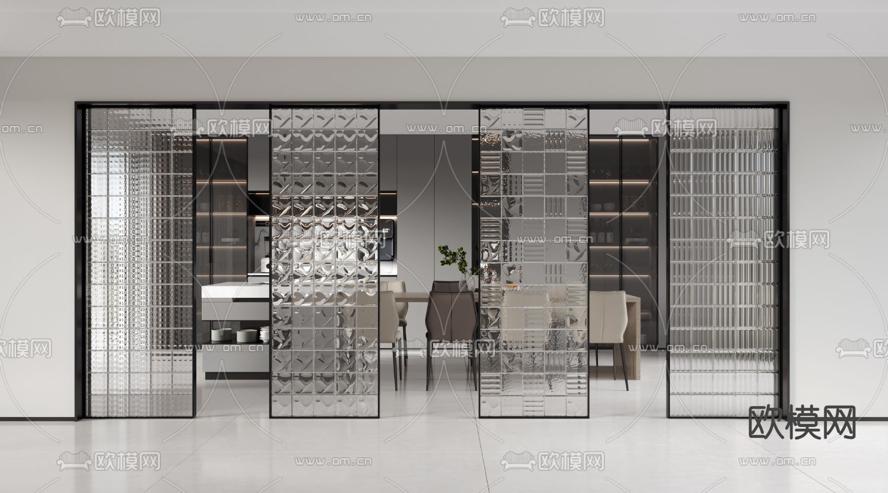 玻璃屏风 隔断 玻璃砖3d模型下载