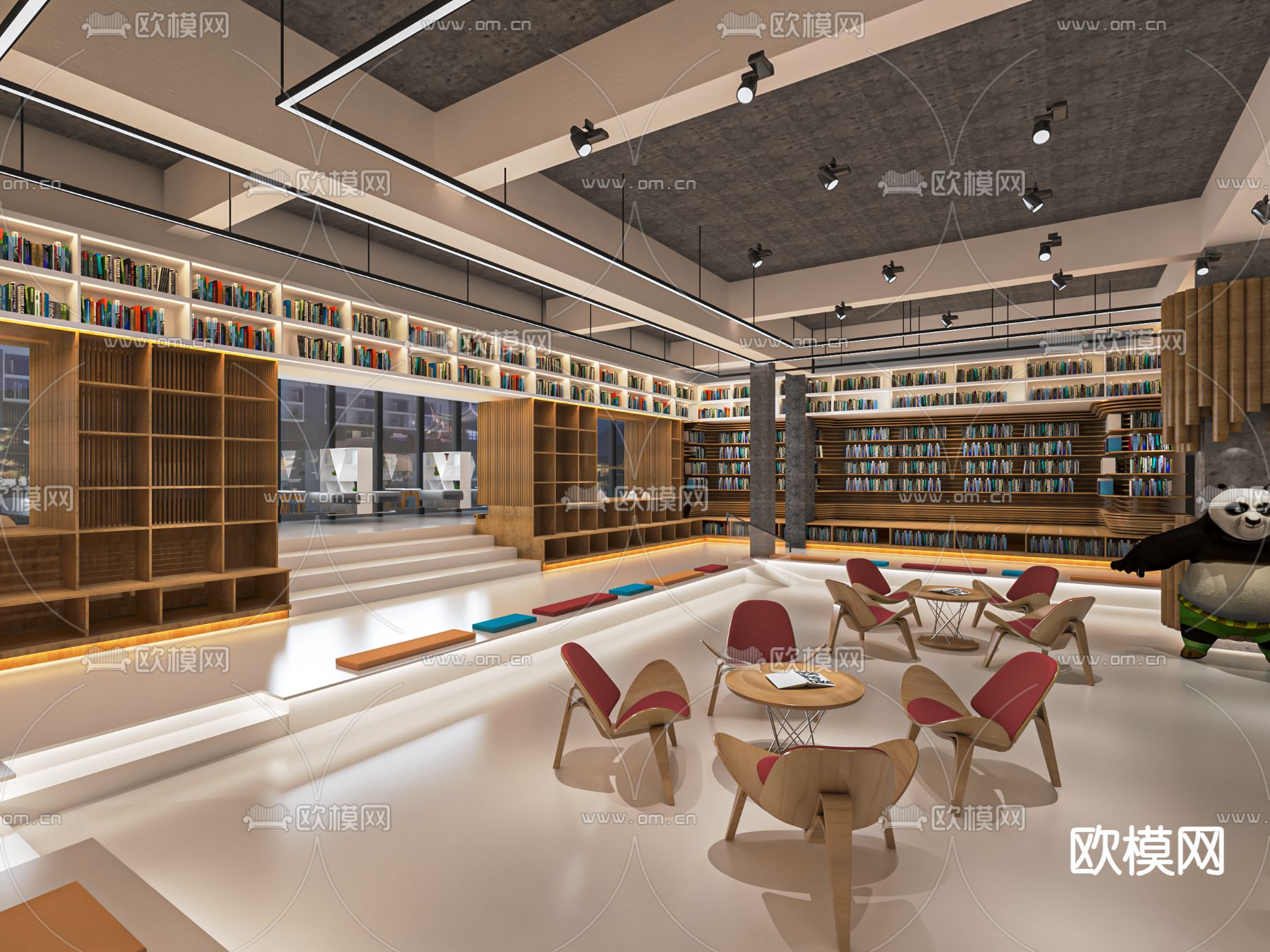 现代书店 图书馆su模型下载（渲染图1）