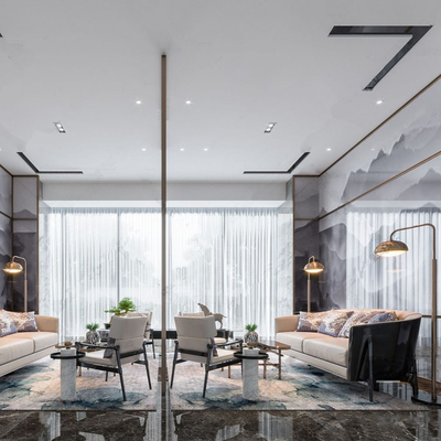  新中式售楼部su模型 