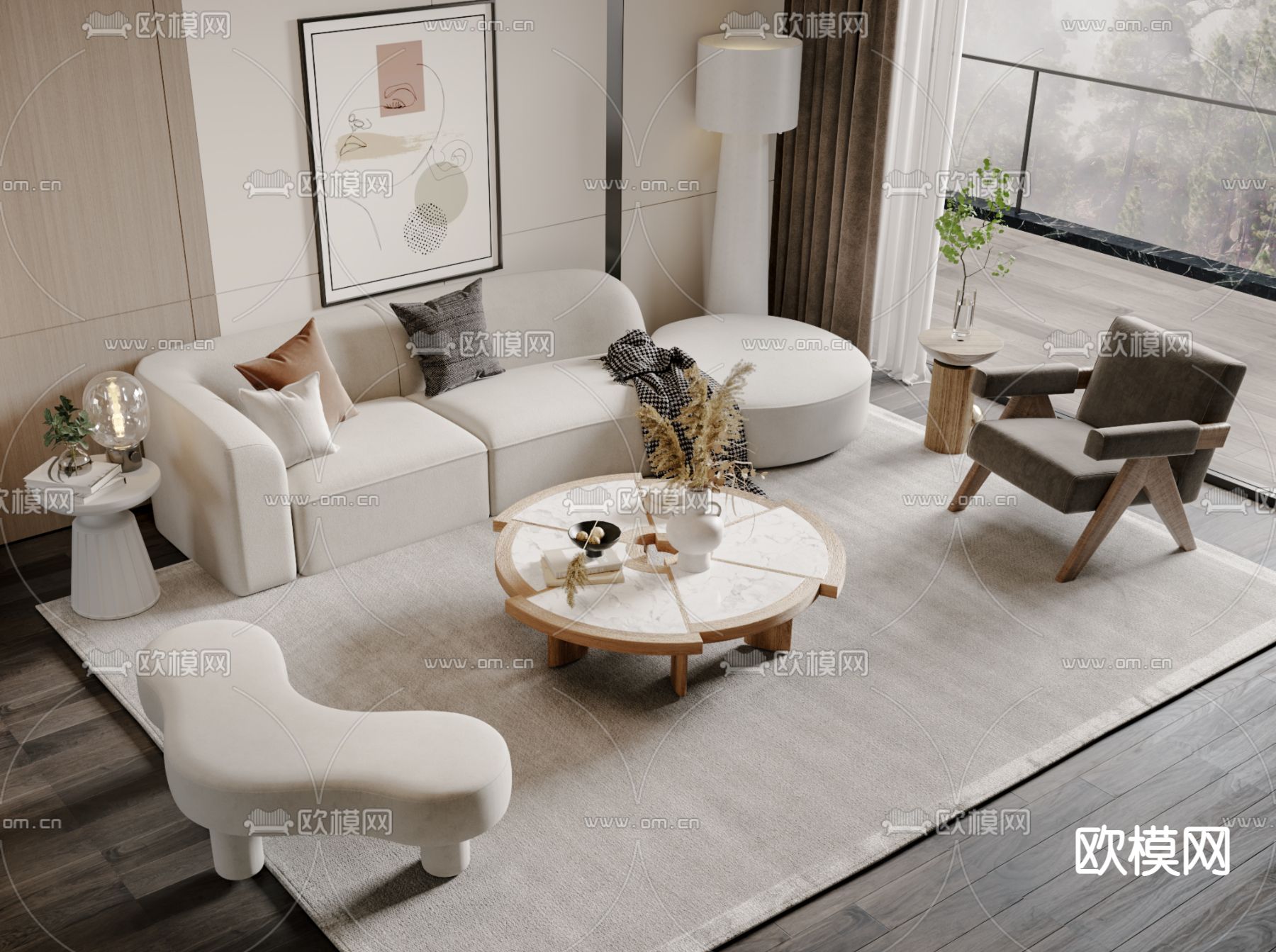 奶油风沙发 组合沙发3d模型下载