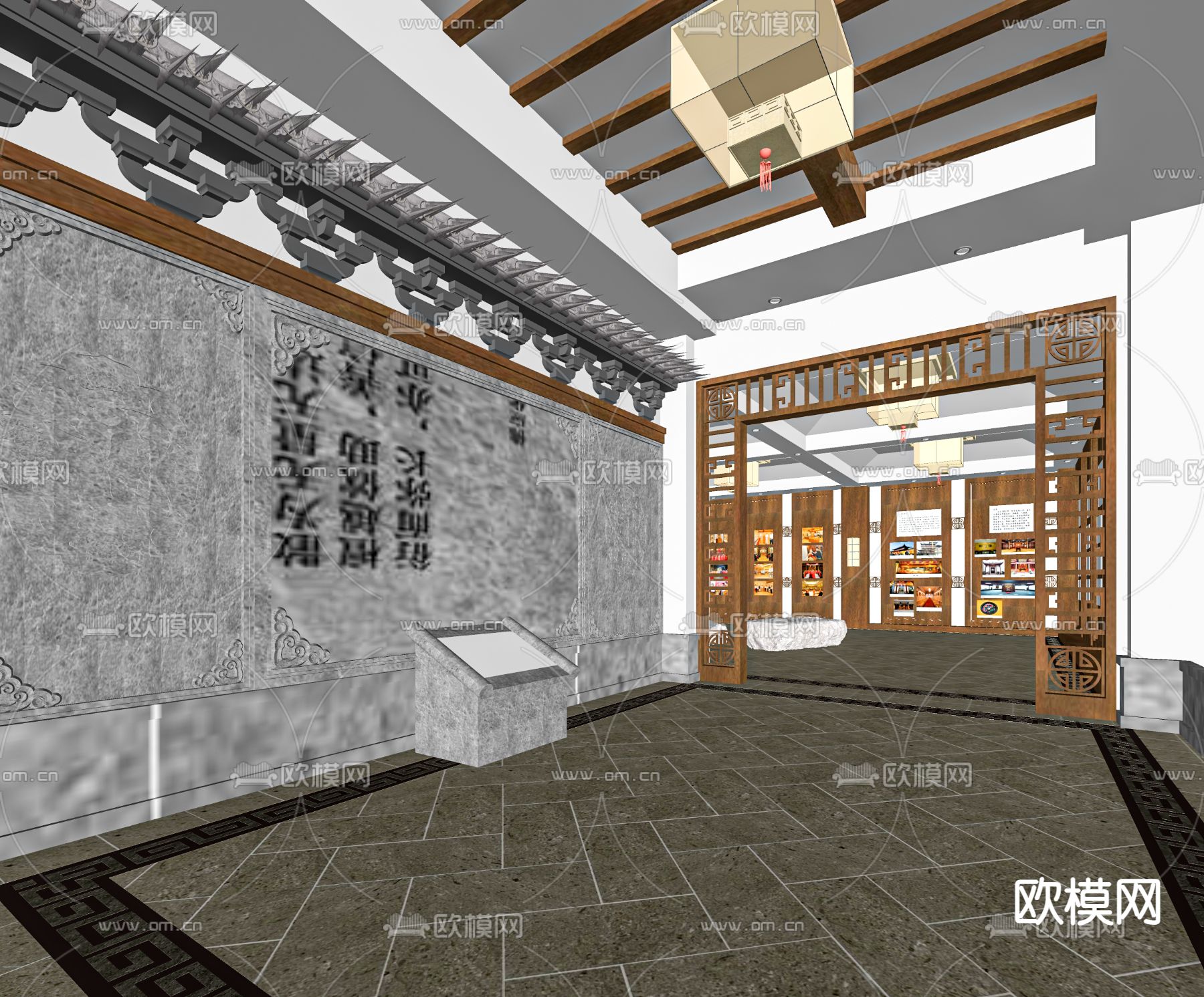 新中式文化展厅su模型下载（渲染图2）