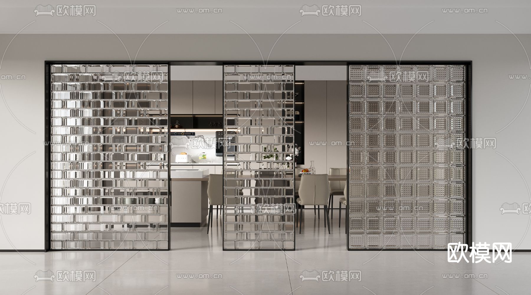 玻璃屏风 隔断 玻璃砖3d模型下载