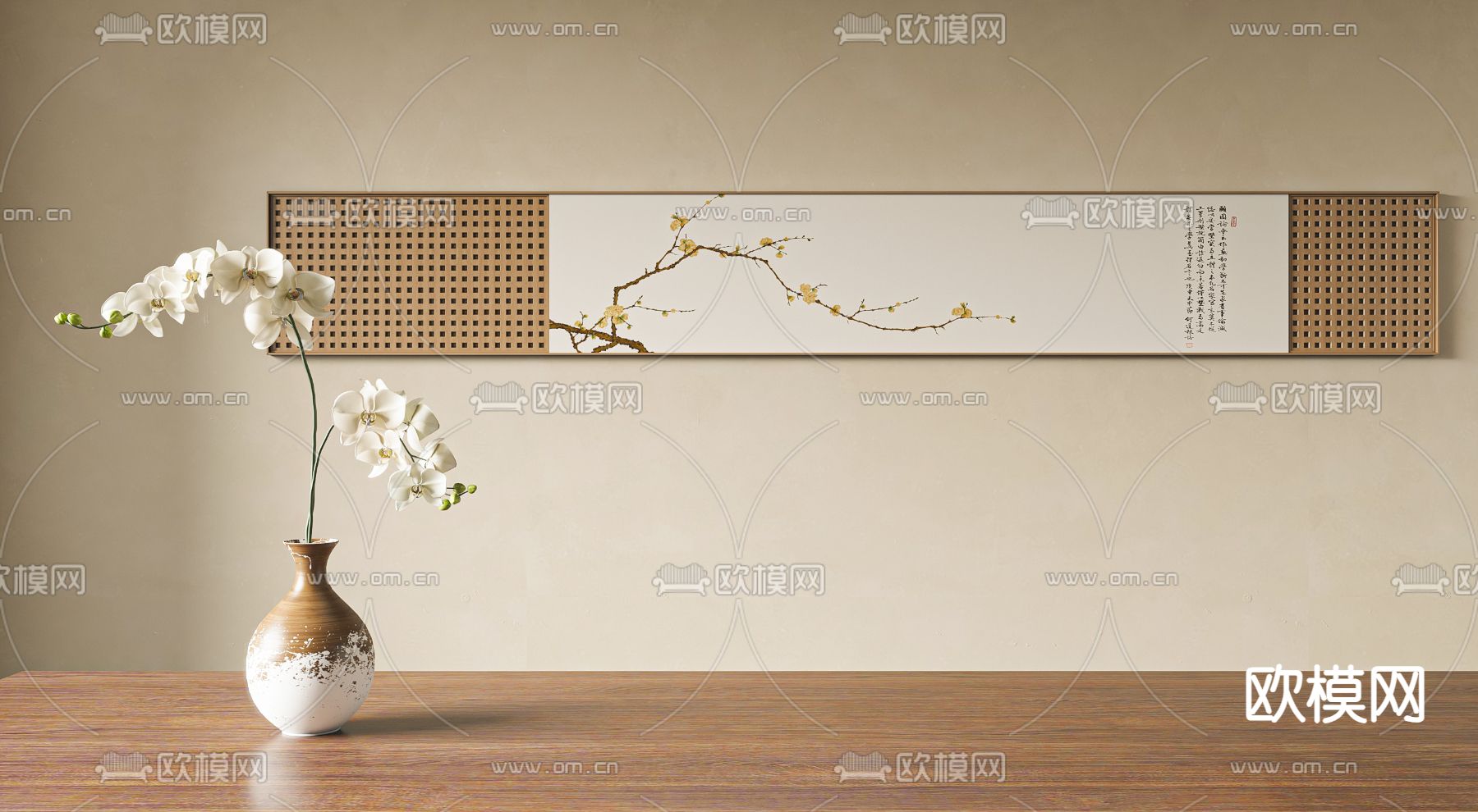 新中式装饰画 书法 字画 禅意画3d模型下载_ID14302390_3dmax免费模型-欧模网
