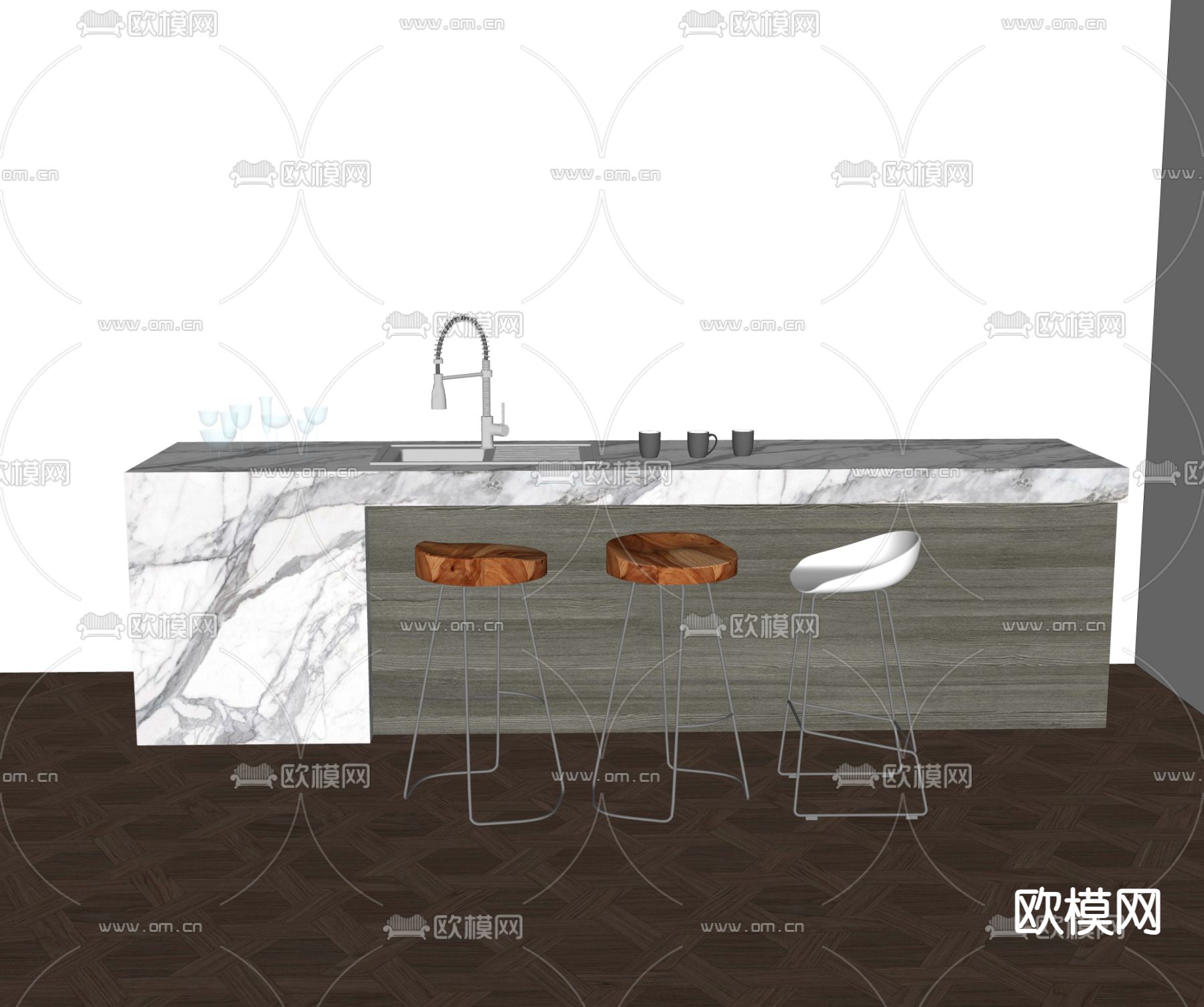 现代餐台 餐桌椅su模型下载（渲染图2）