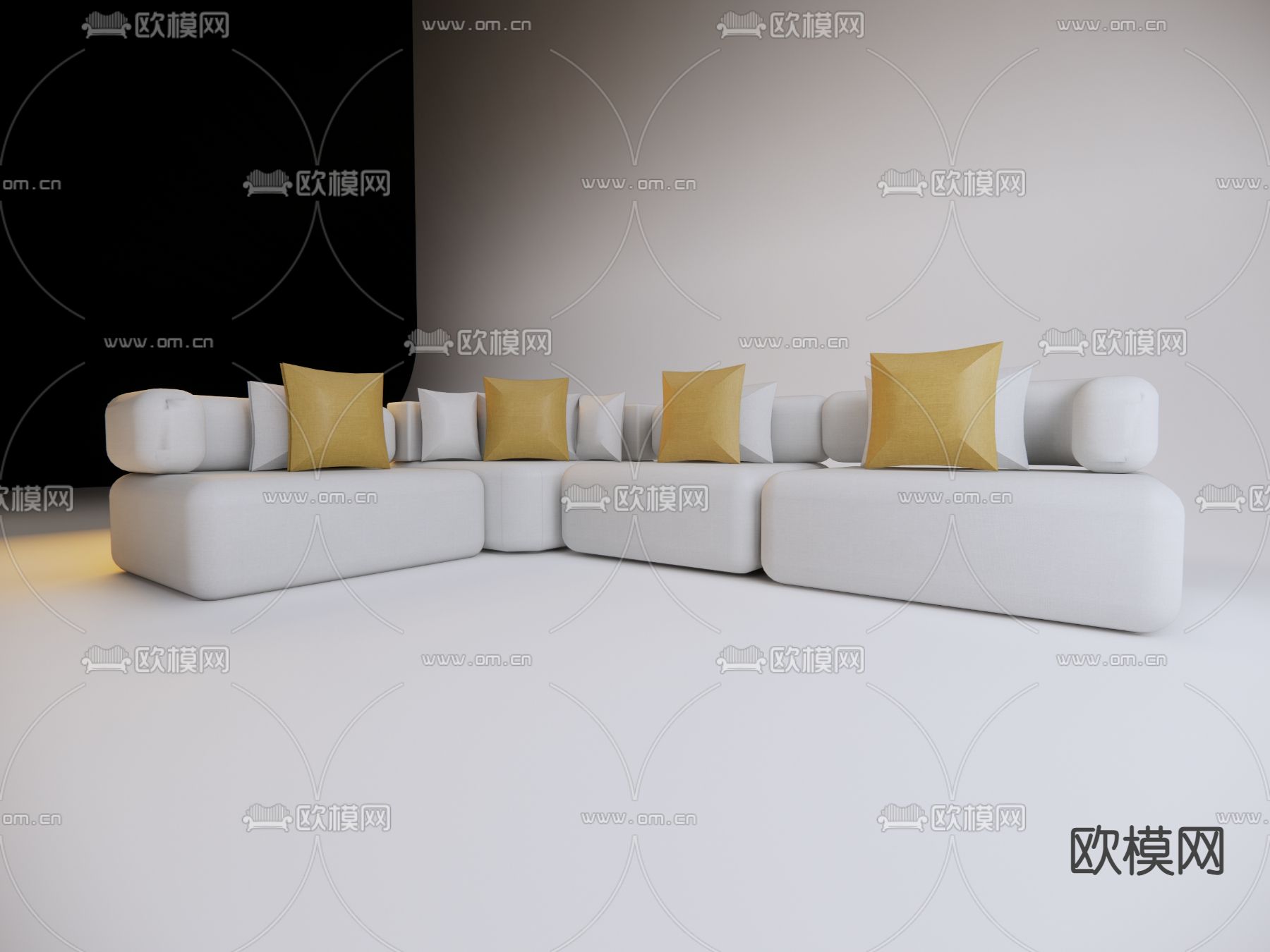 现代转角沙发su模型下载（渲染图1）