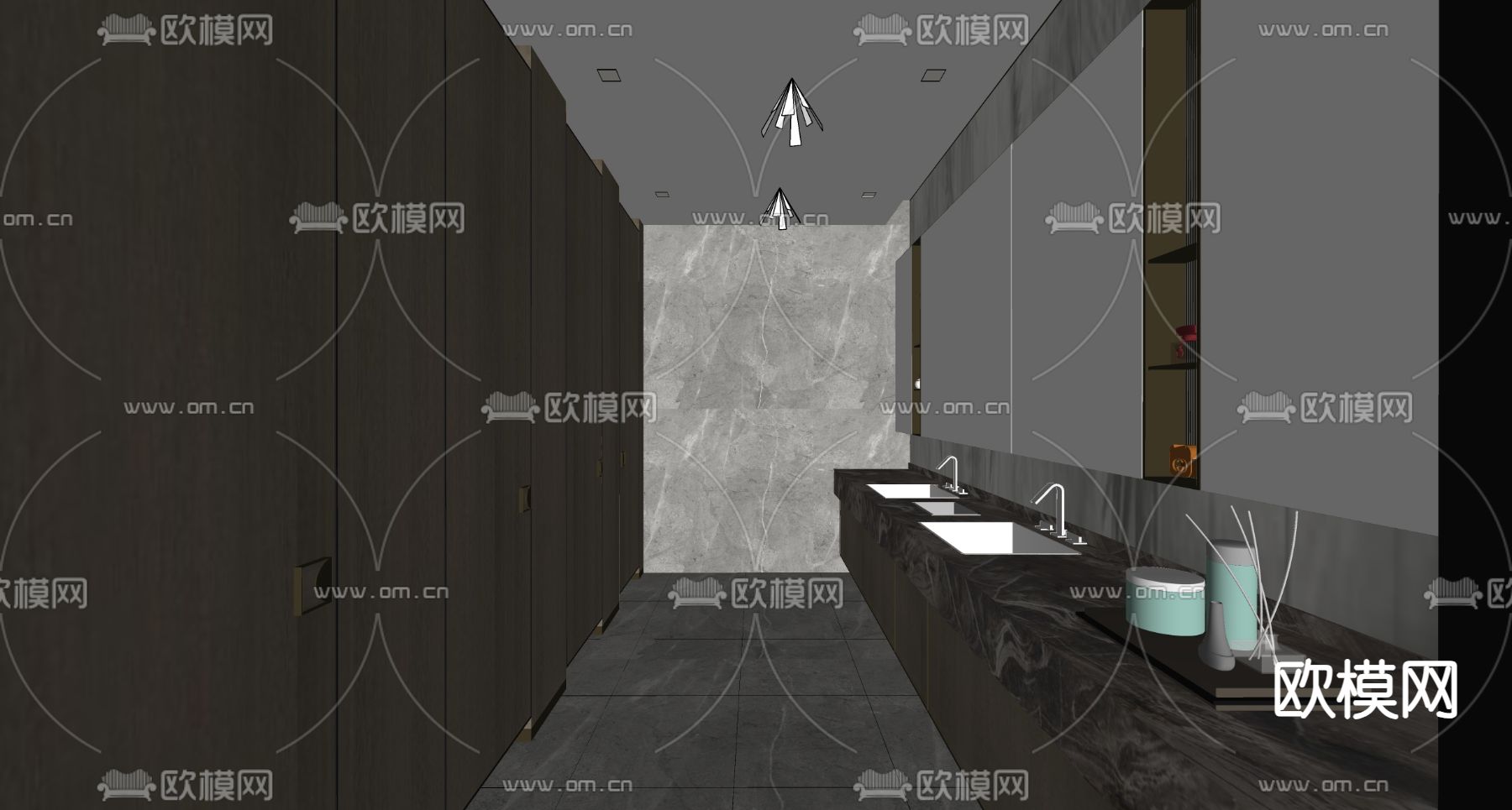 现代公共卫生间su模型下载（渲染图2）