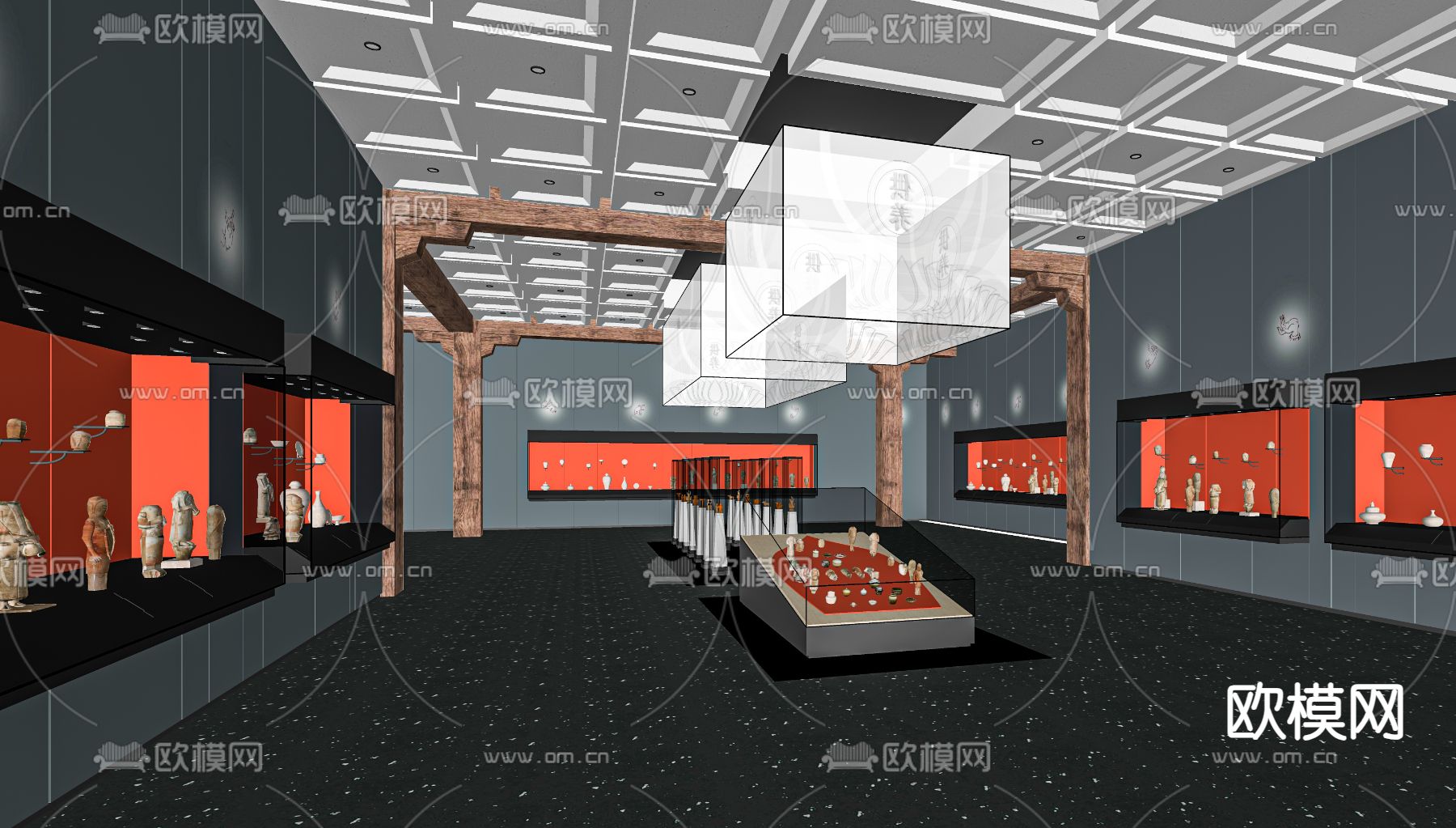 新中式博物馆su模型下载（渲染图2）