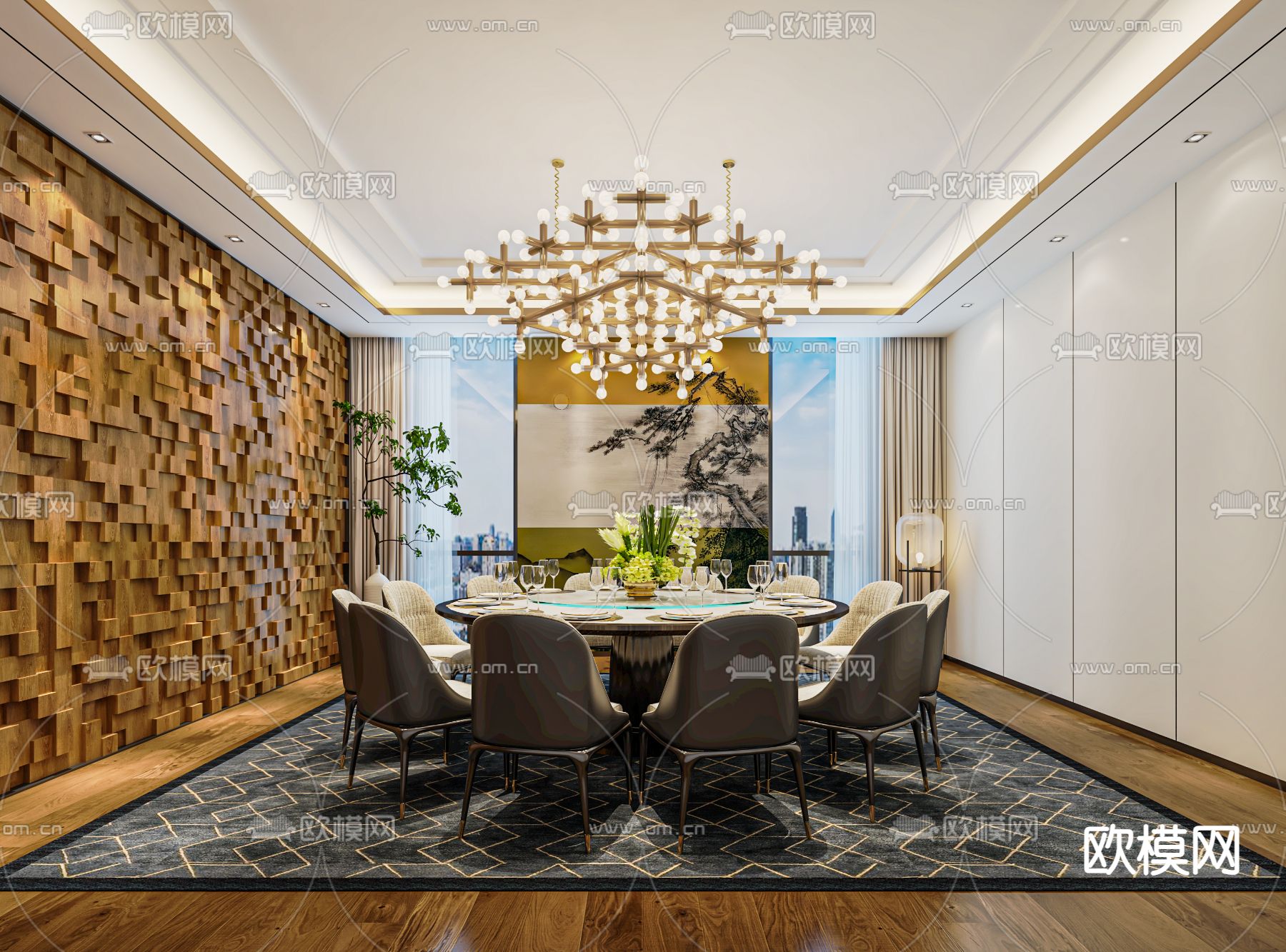 现代餐厅包厢su模型下载（渲染图1）