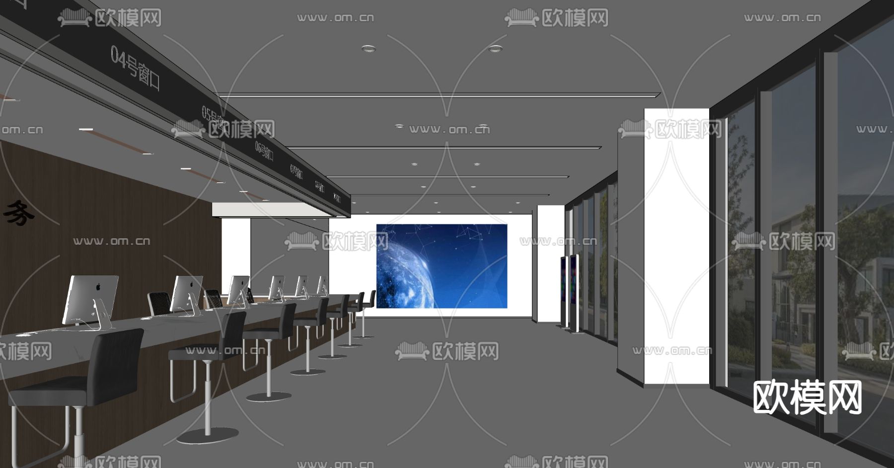 党群服务中心 办事大厅su模型下载（渲染图2）