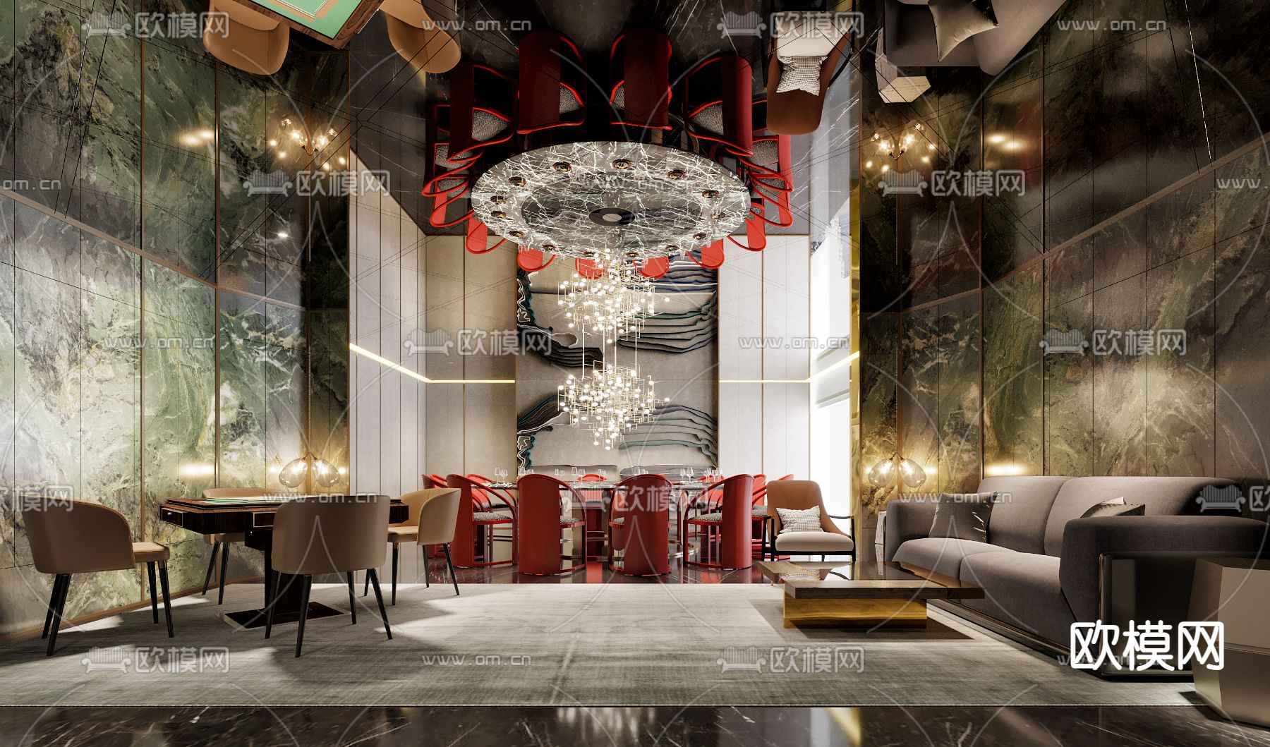 中餐厅包房su模型下载（渲染图1）