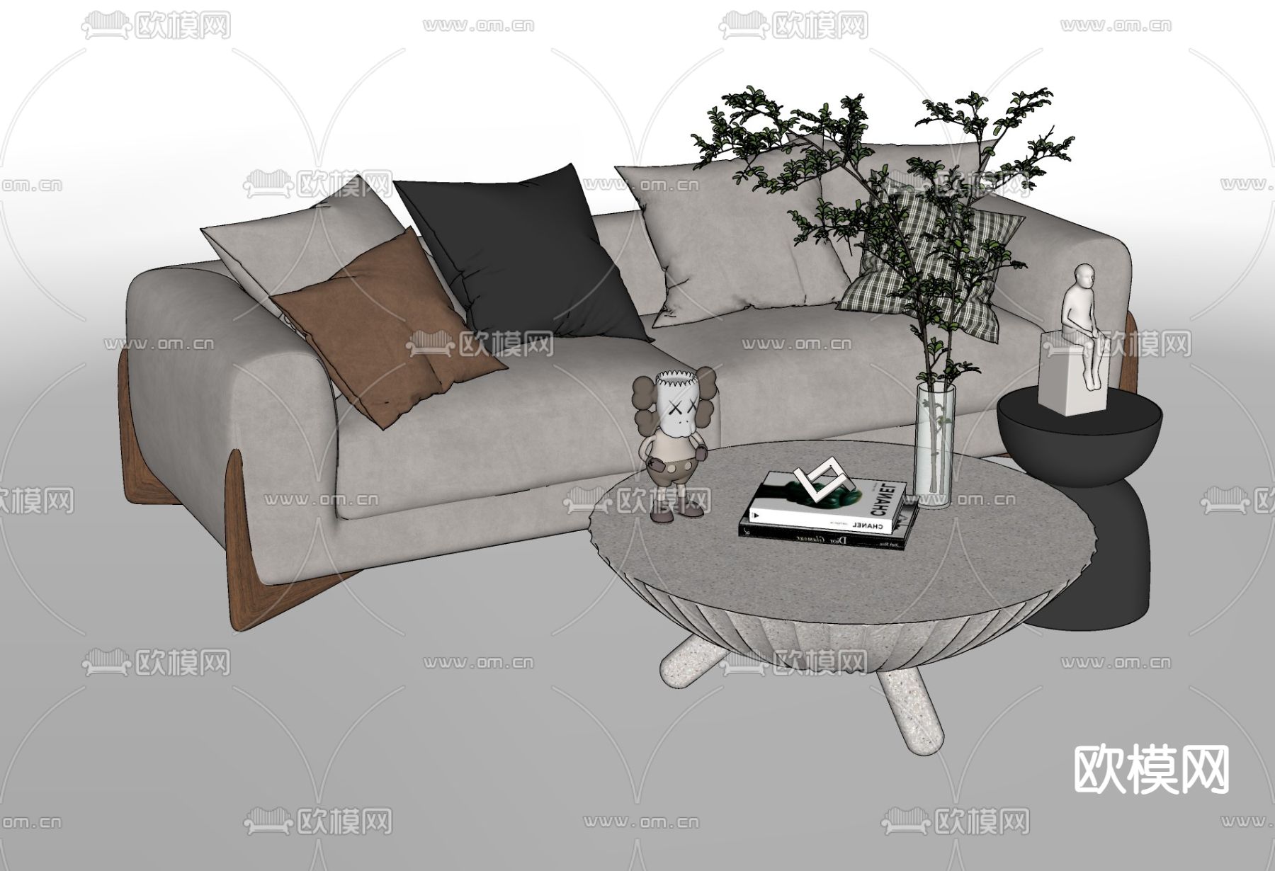 现代组合沙发su模型下载（渲染图2）