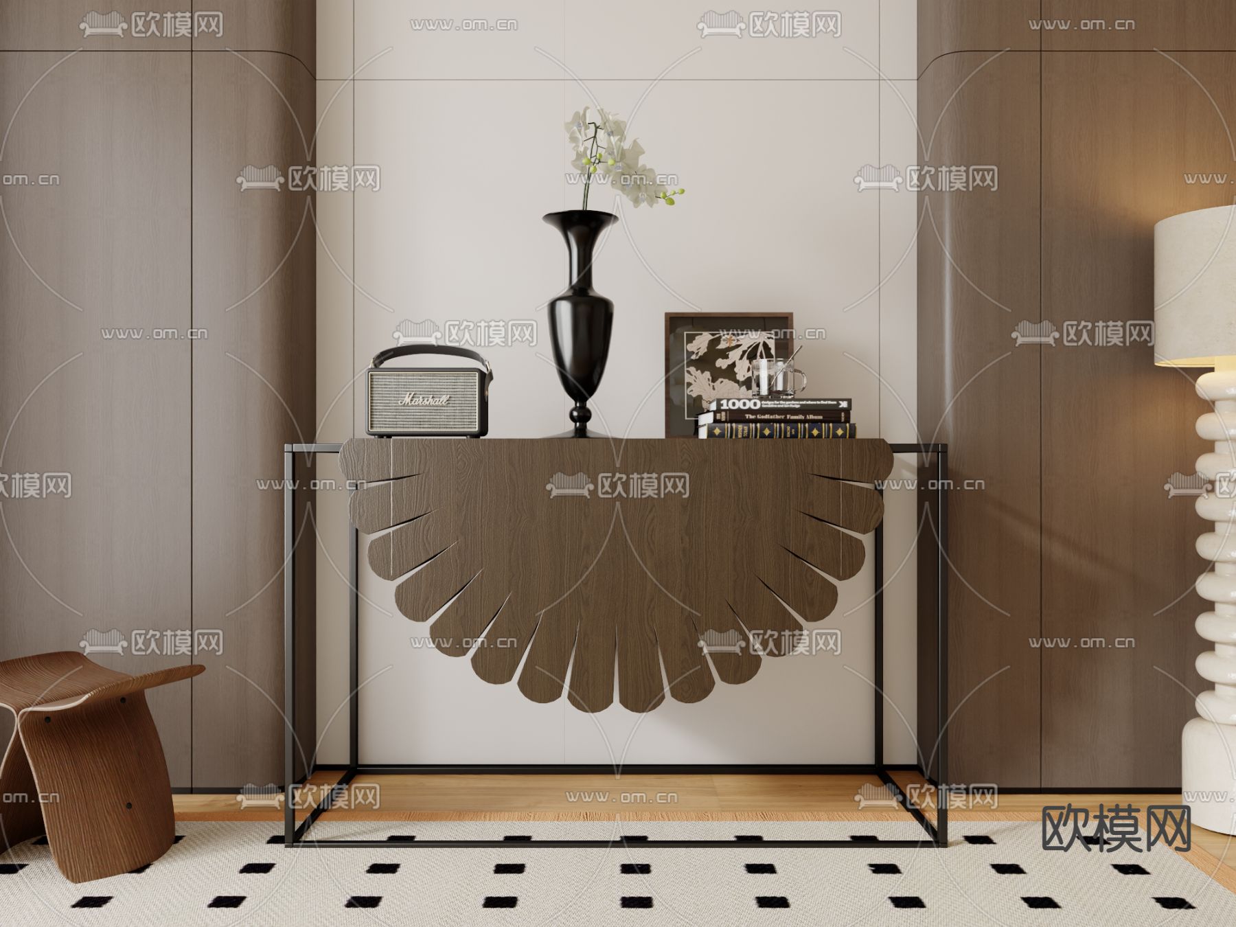 中古风端景台 条案3d模型下载