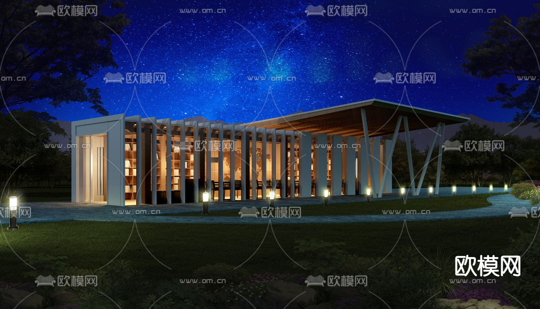 现代图书馆su模型下载（渲染图4）