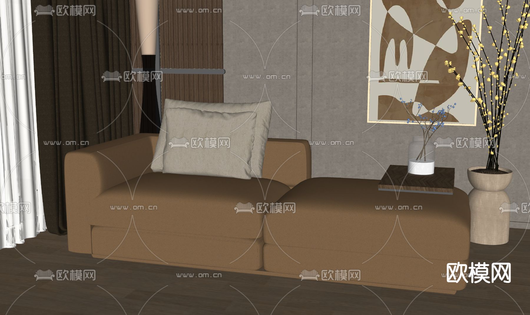 现代双人沙发su模型下载（渲染图2）