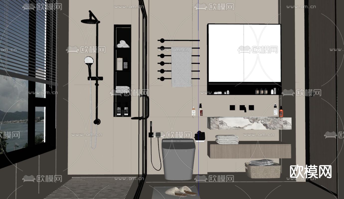 现代卫生间su模型下载（渲染图2）