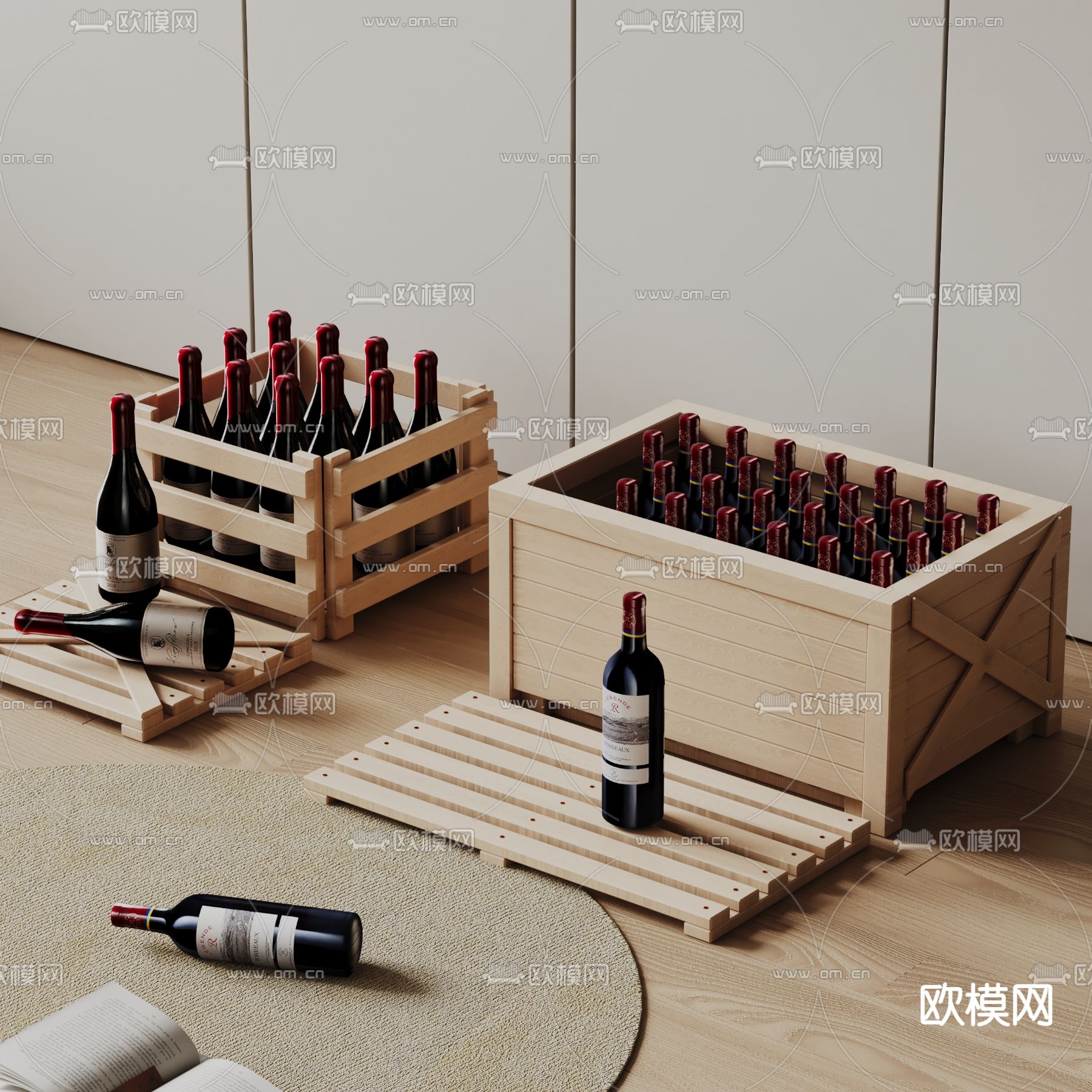 红酒 酒箱 酒瓶su模型下载（渲染图1）