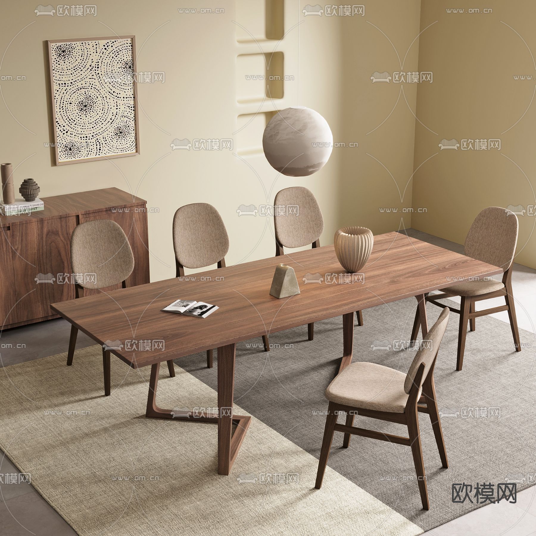 侘寂风餐桌椅su模型下载（渲染图1）