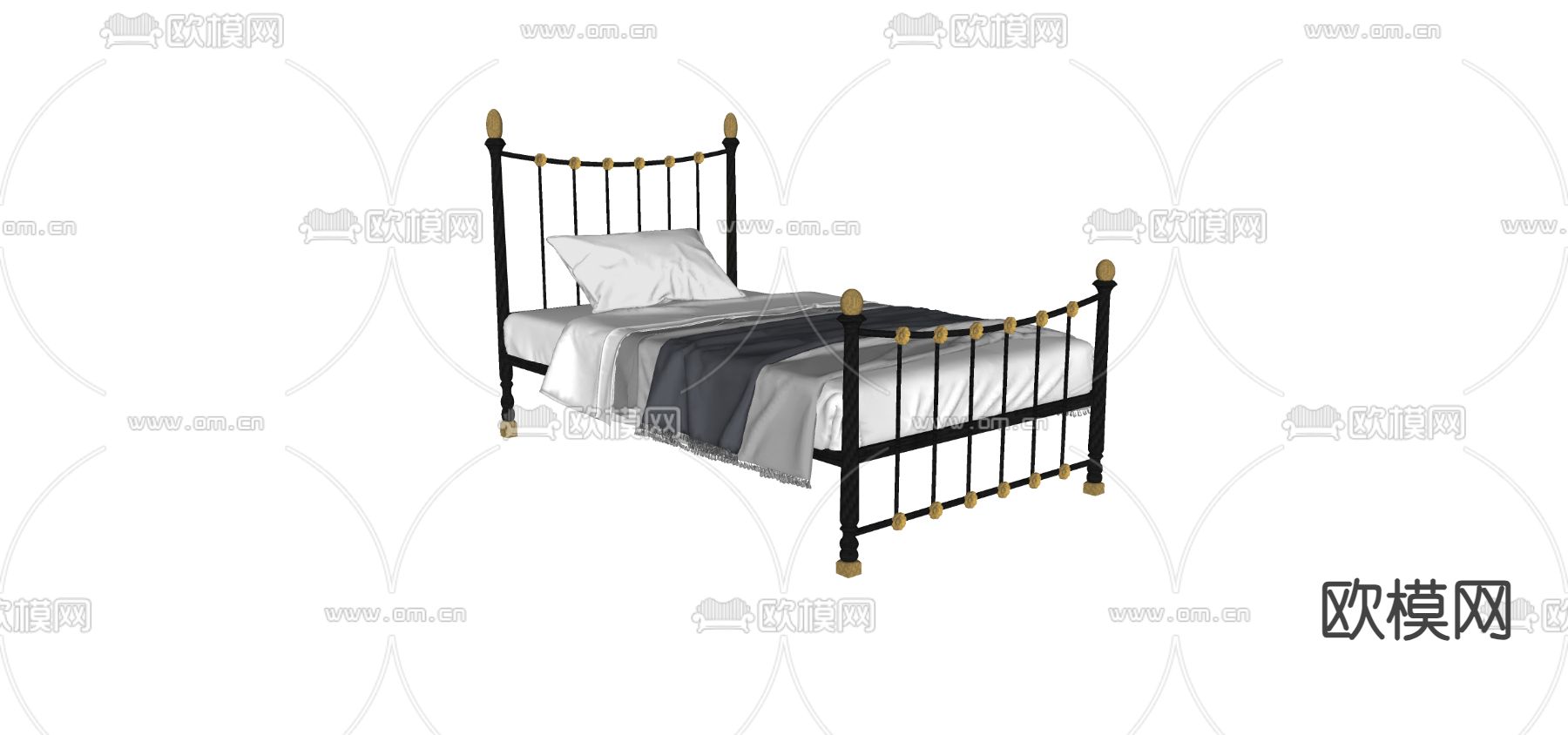单人床su模型下载（渲染图2）