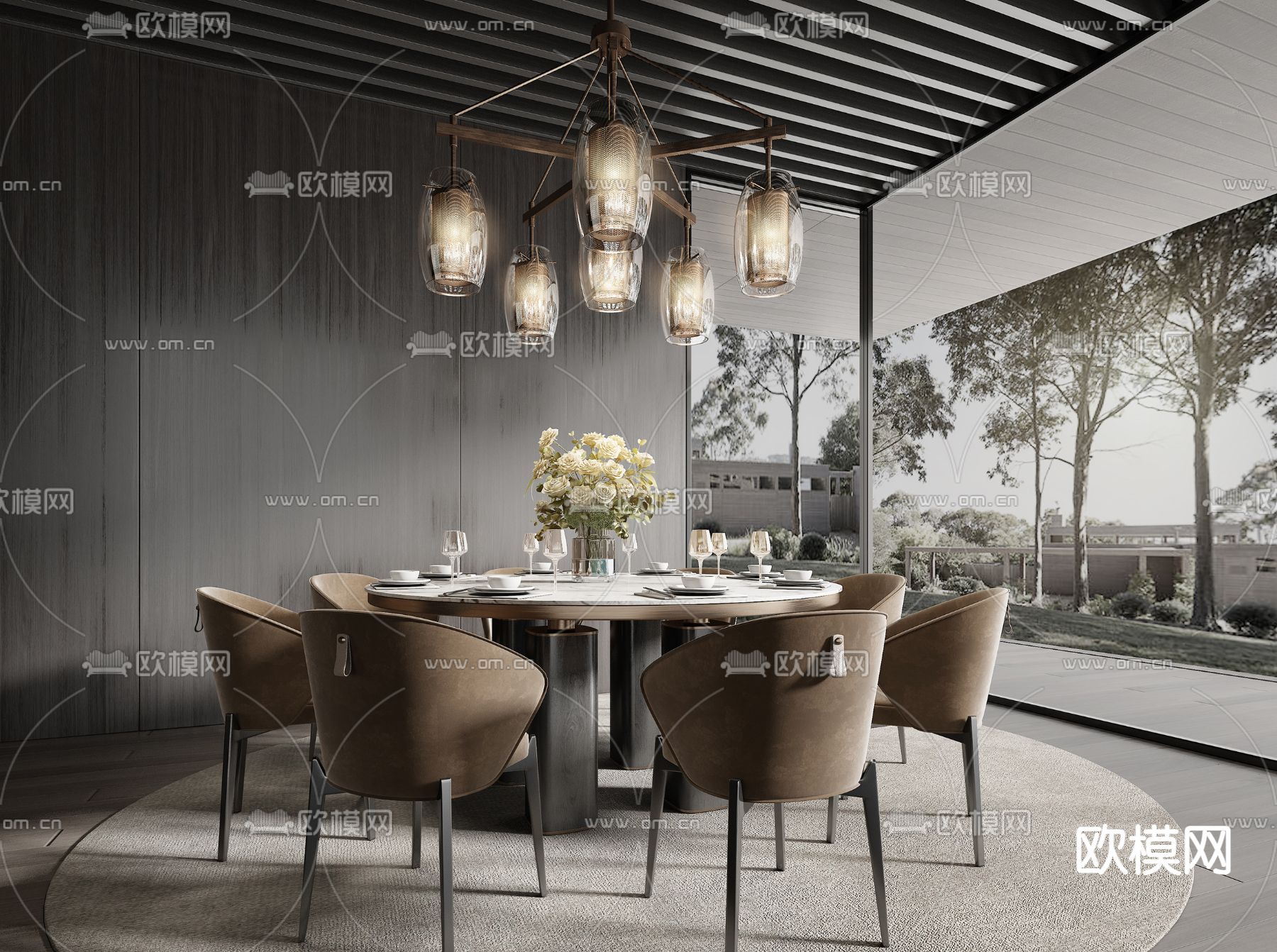 Minotti 米洛提 餐桌椅su模型下载（渲染图1）