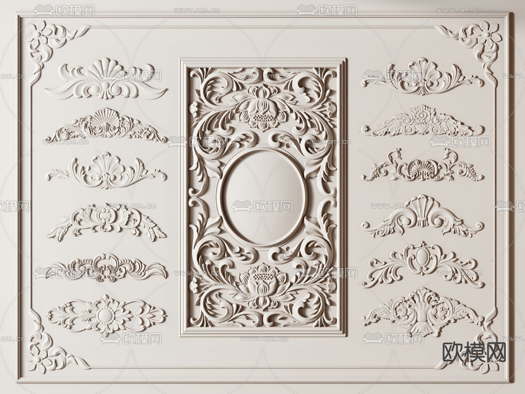 法式雕花 雕刻 石膏线 角花3d模型下载