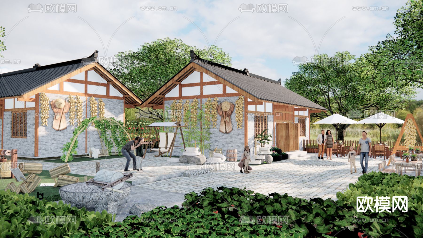 新中式农家乐su模型下载（渲染图1）