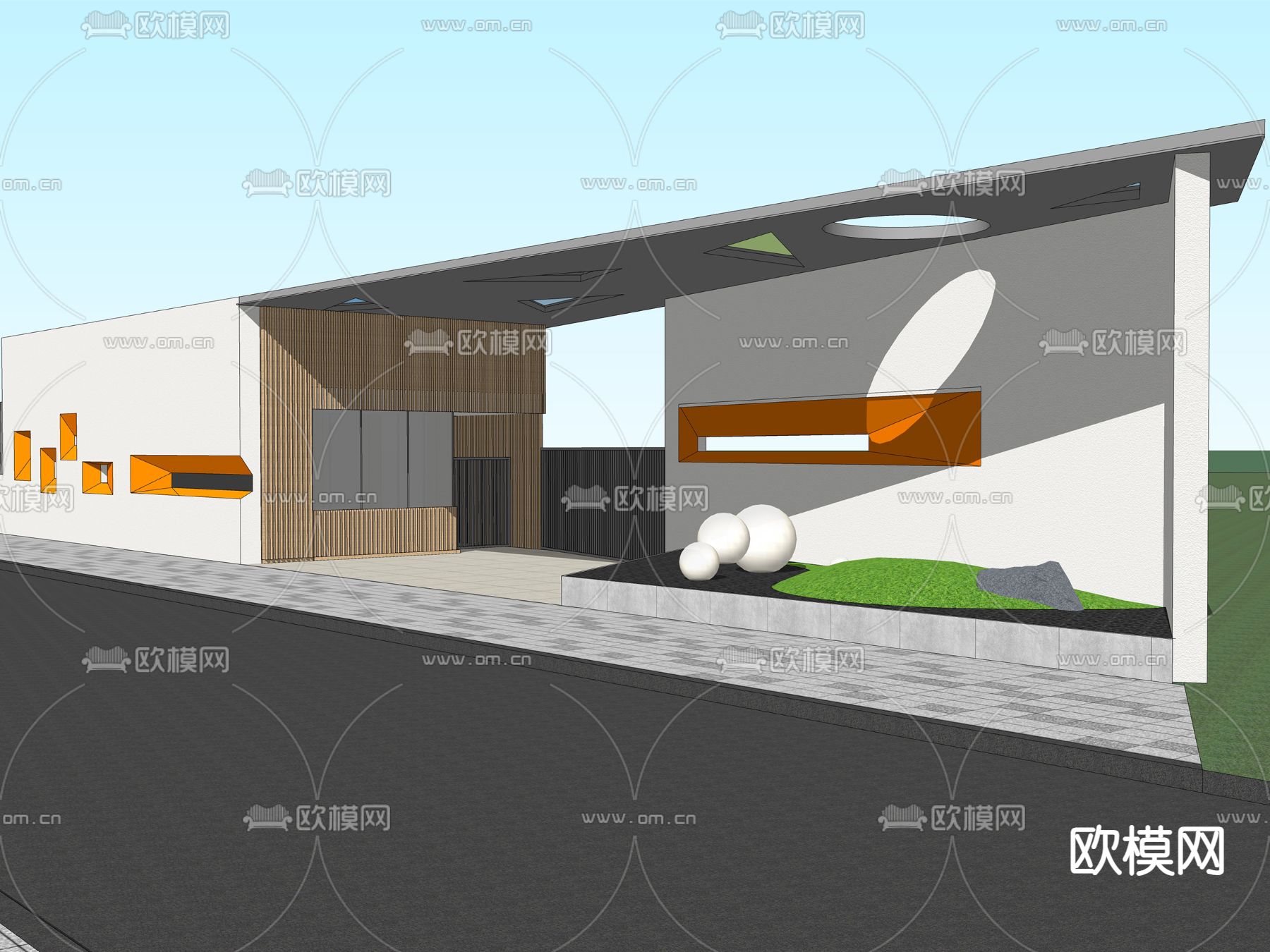 幼儿园出入口 大门su模型下载（渲染图2）