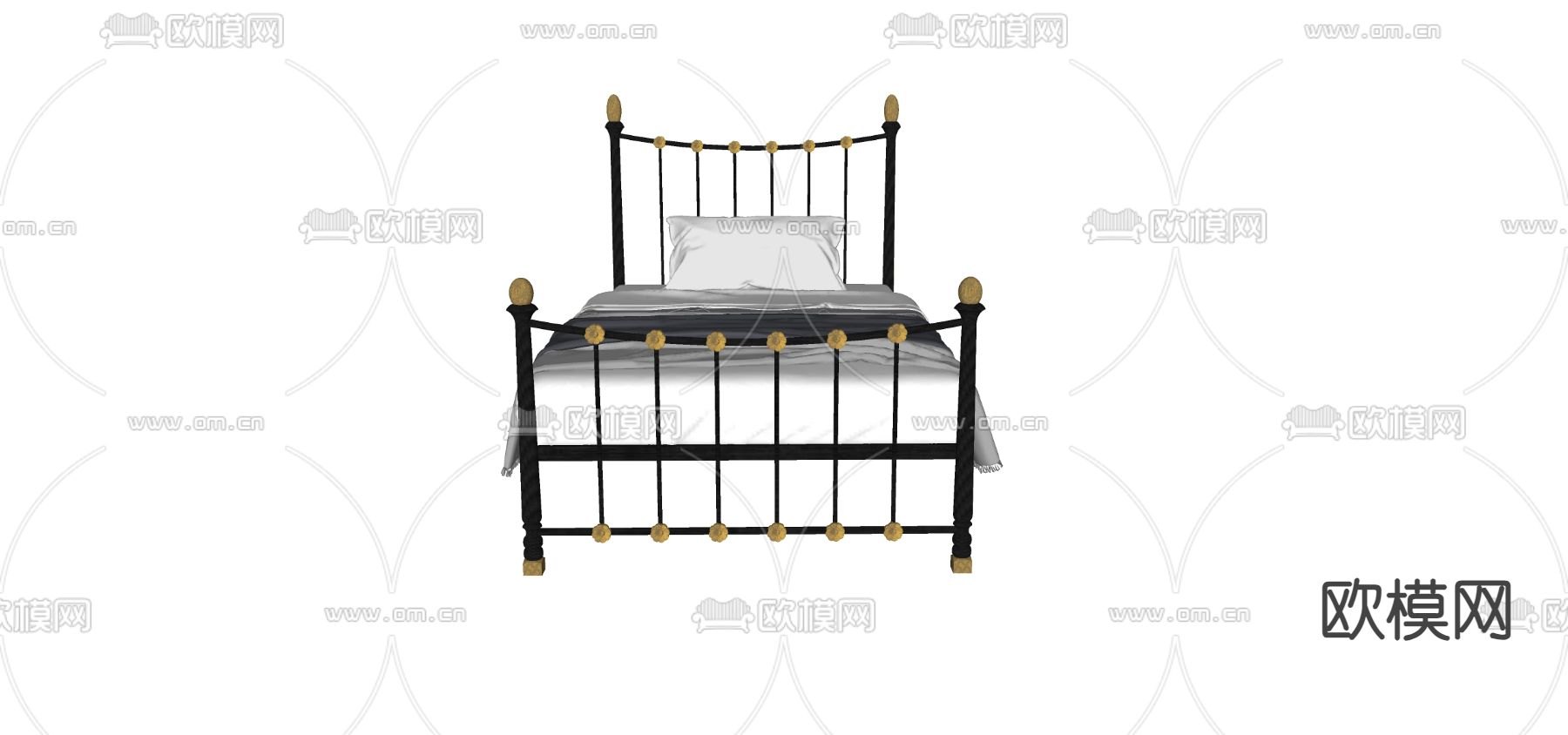 单人床su模型下载（渲染图1）