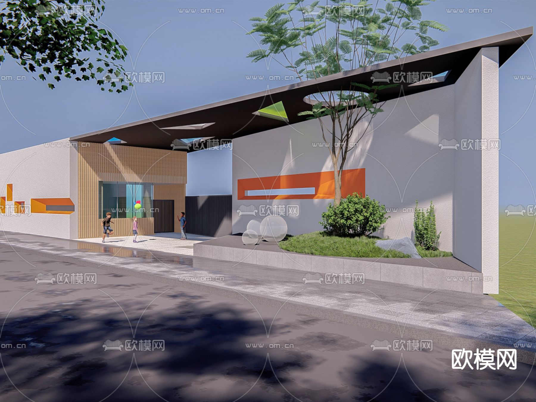 幼儿园出入口 大门su模型下载（渲染图1）