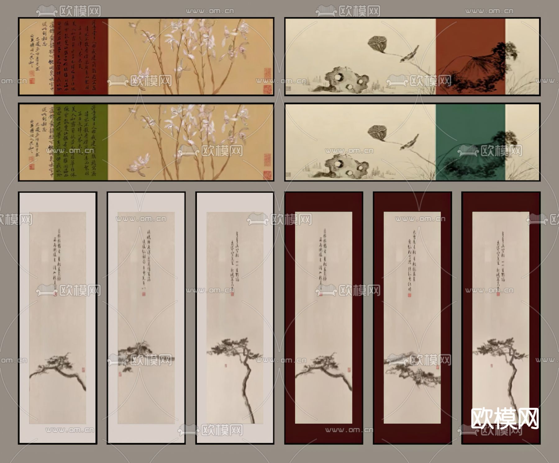 新中式装饰画 挂画su模型下载（渲染图2）