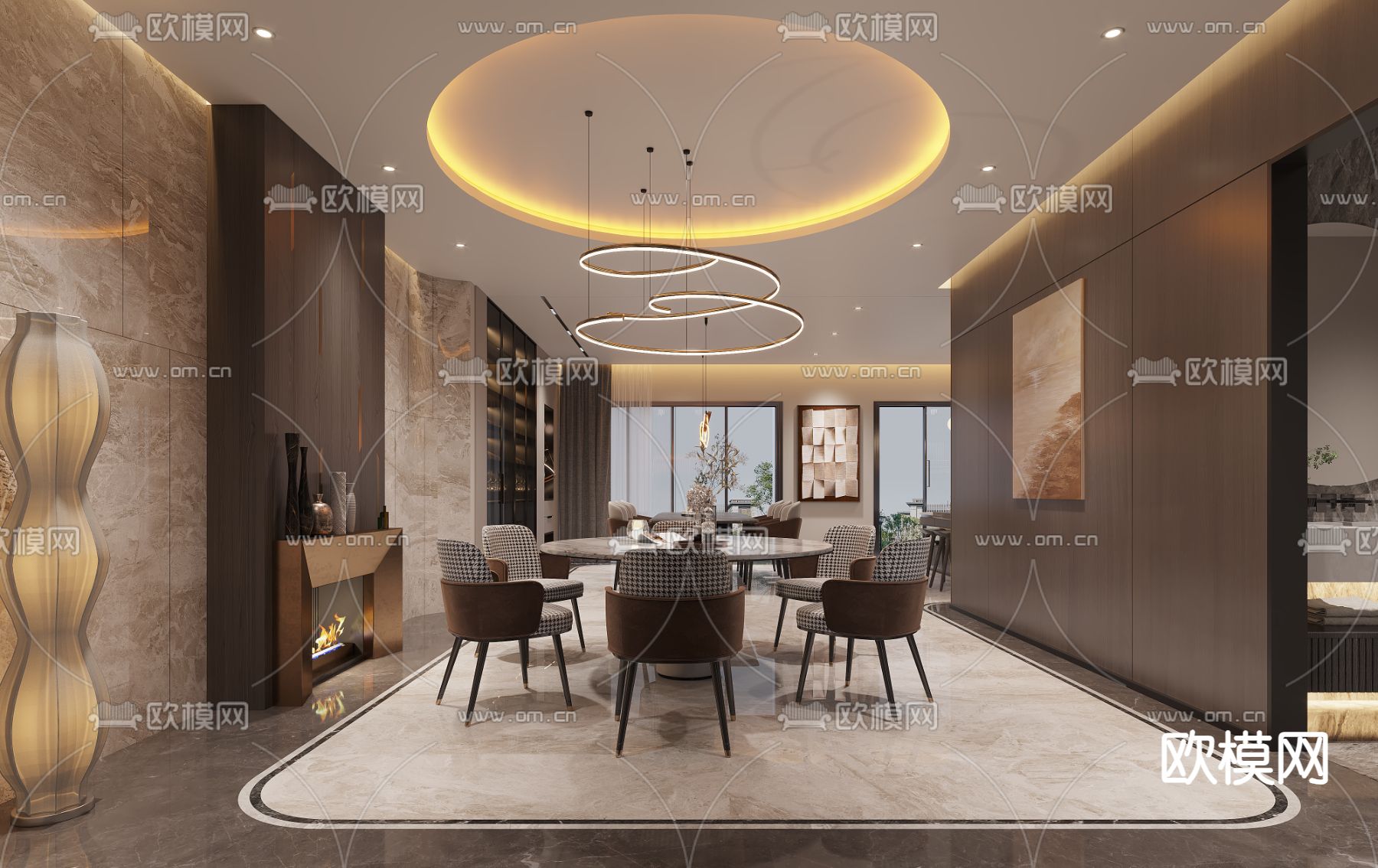 别墅客厅 别墅中空3d模型下载（渲染图5）