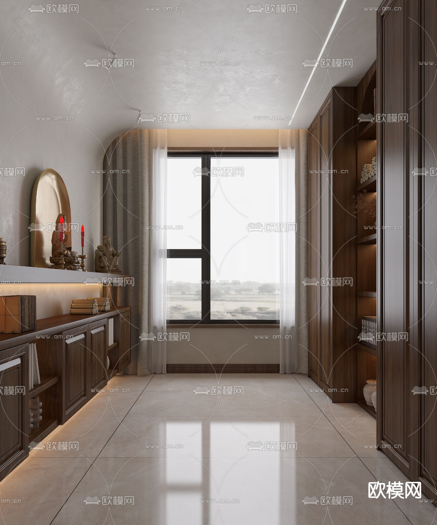 中式佛堂 佛龛室 供奉台 财神庙3d模型下载（渲染图2）